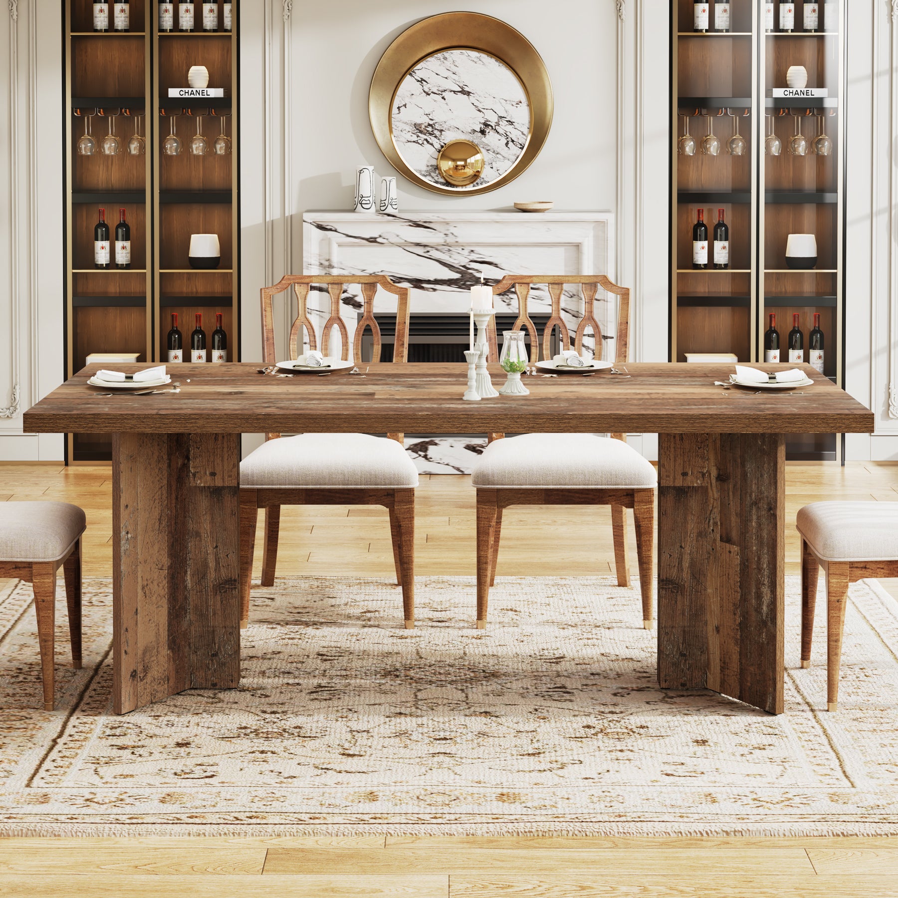 63" Dining Table, Farmhouse Kitchen Table with Large Tabletop for 4-6