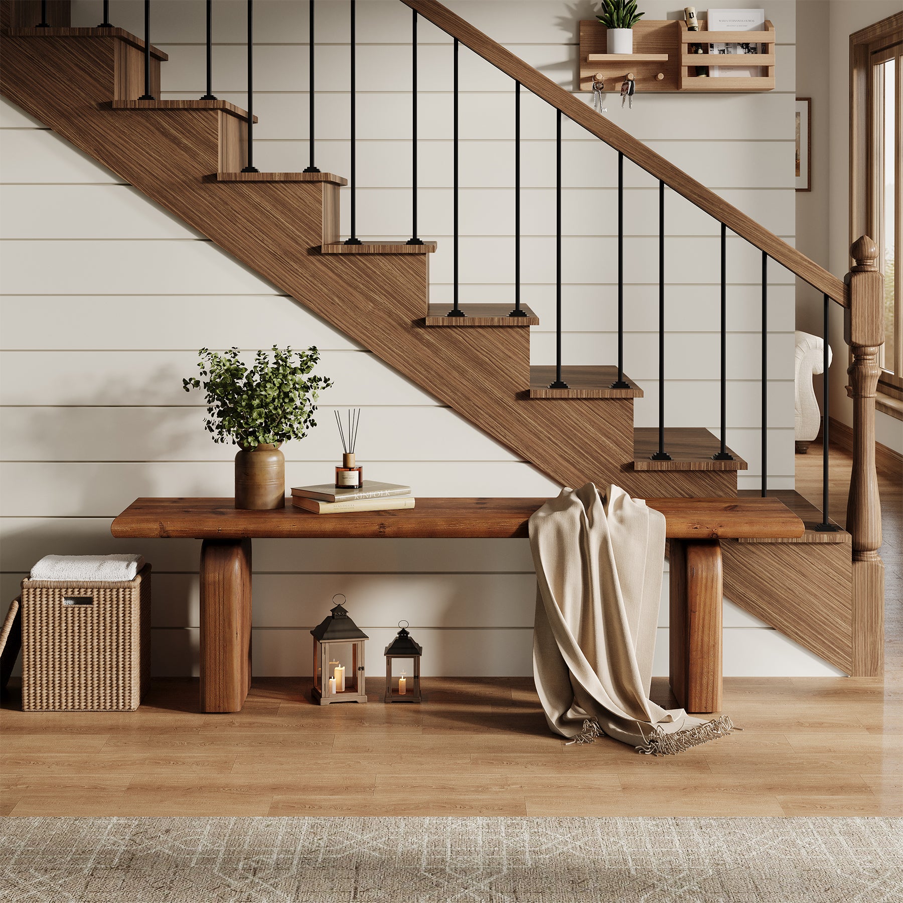 Tribesigns 62.99 Inch Solid Wood Entryway Bench, Farmhouse End of Bed Bench for Bedroom and Hallway