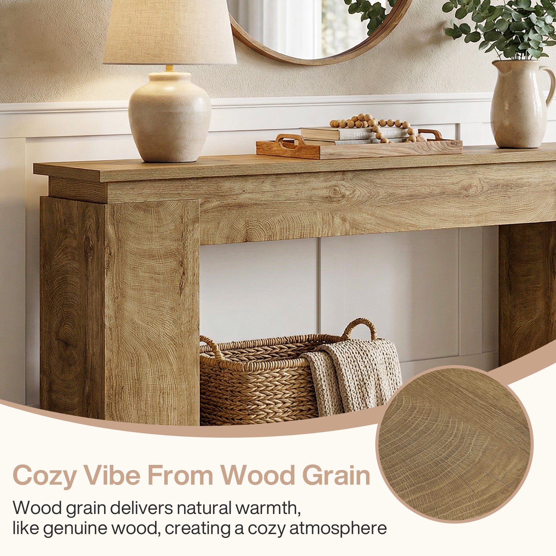 63-Inch Console Table, Farmhouse Sofa Table with Open Storage