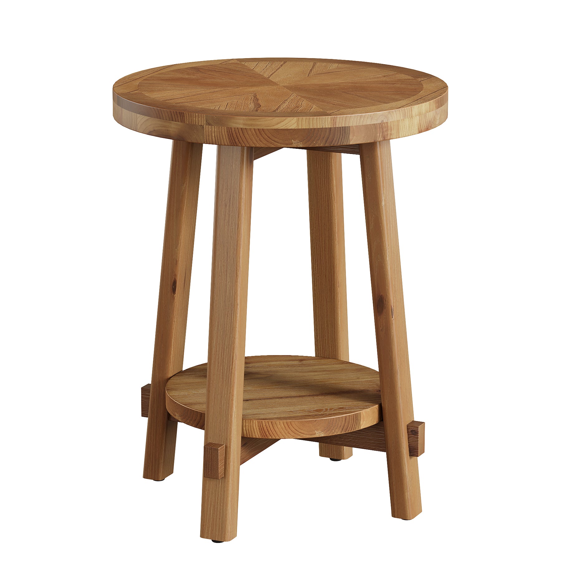 Tribesigns 19.7-Inch Solid Wood Side Table with 2-Tier Shelf, Round Farmhouse Table for Living Room