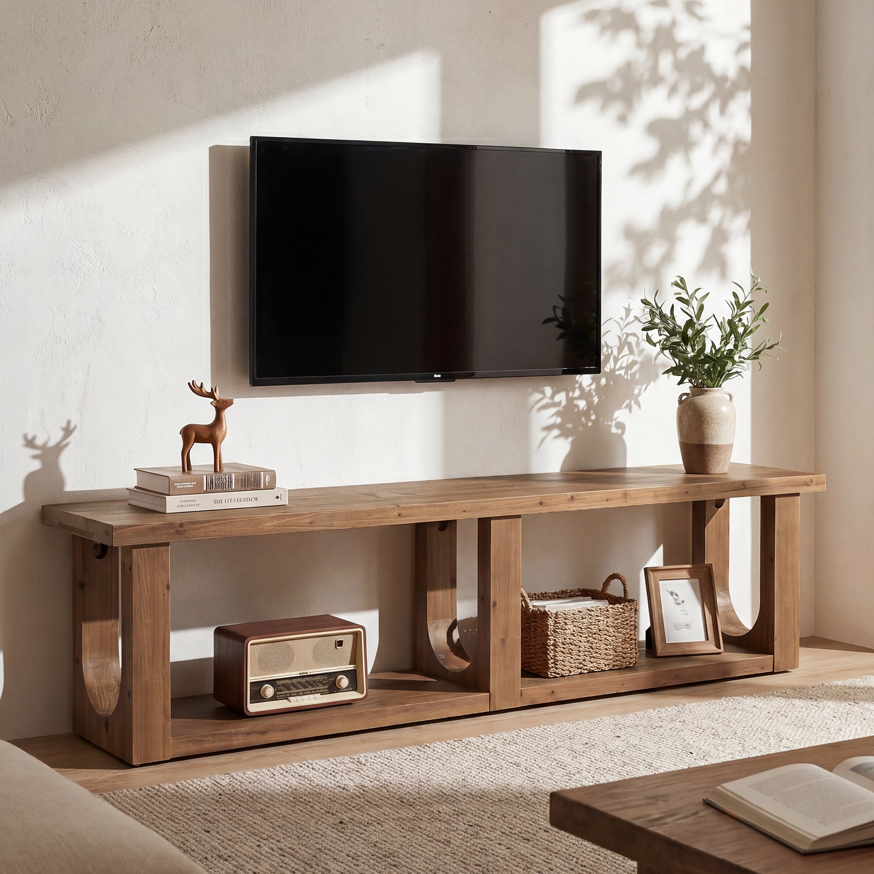 Tribesigns 70-Inch Solid Wood TV Stand with 2-Tier Storage, Farmhouse Media Console for Living Room