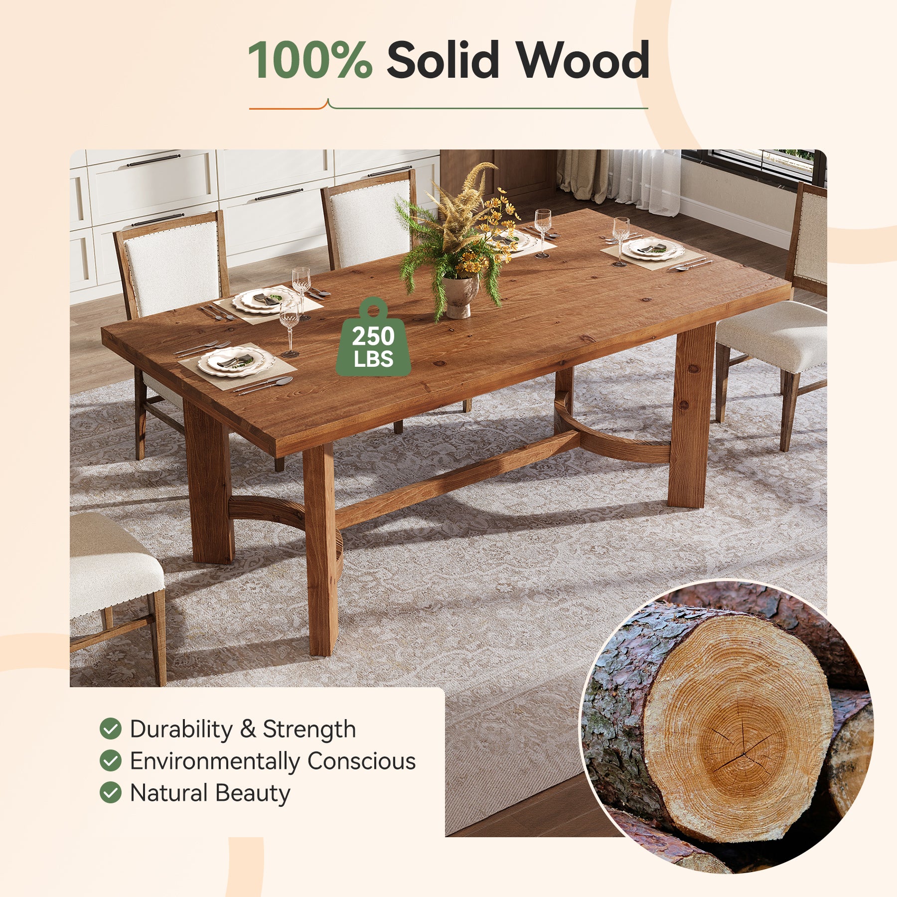 Tribesigns 63-Inch Solid Wood Executive Desk, Farmhouse Work Table for Home Office and Meetings