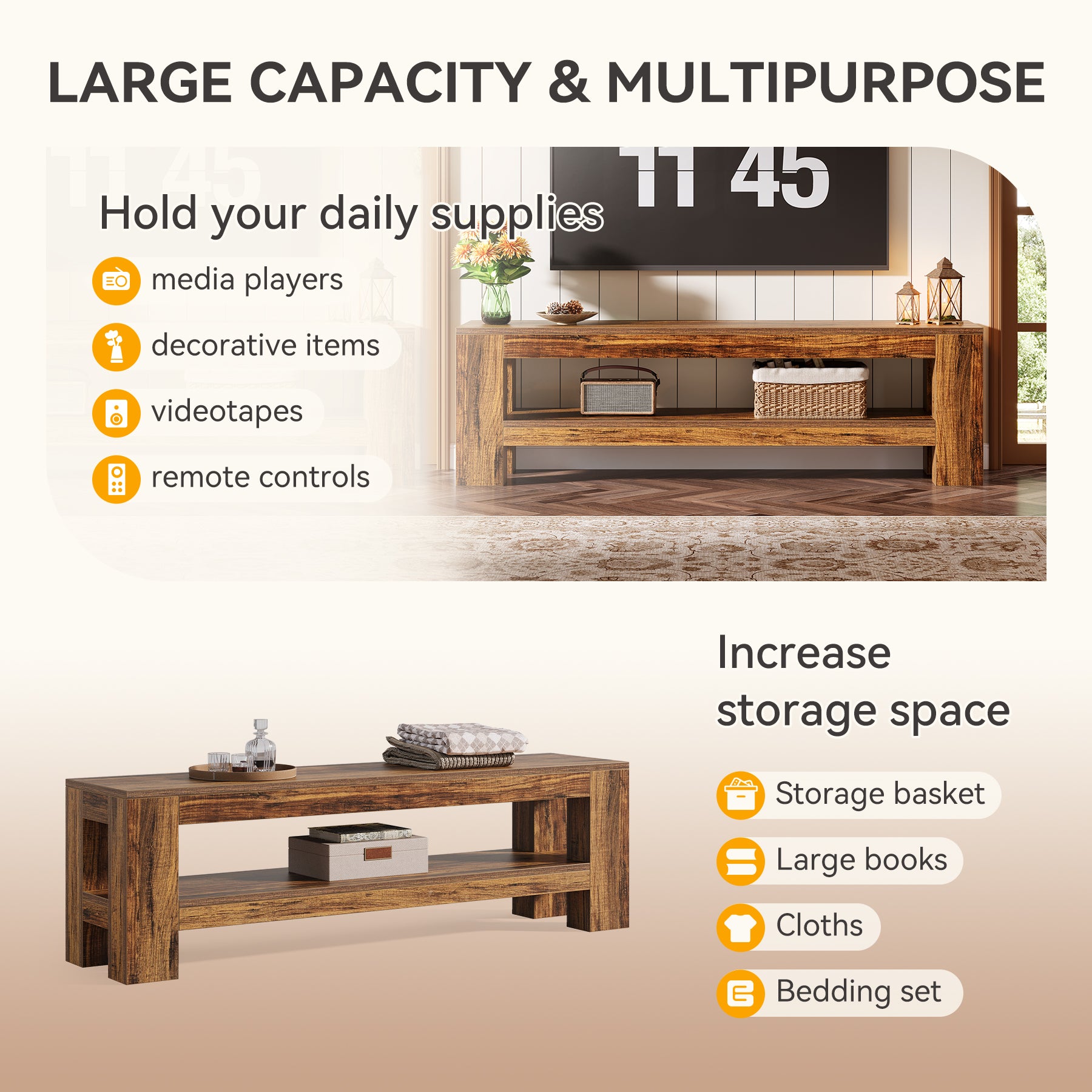 Tribesigns 59" TV Stand, Rustic Media Console with Shelf for Living Room