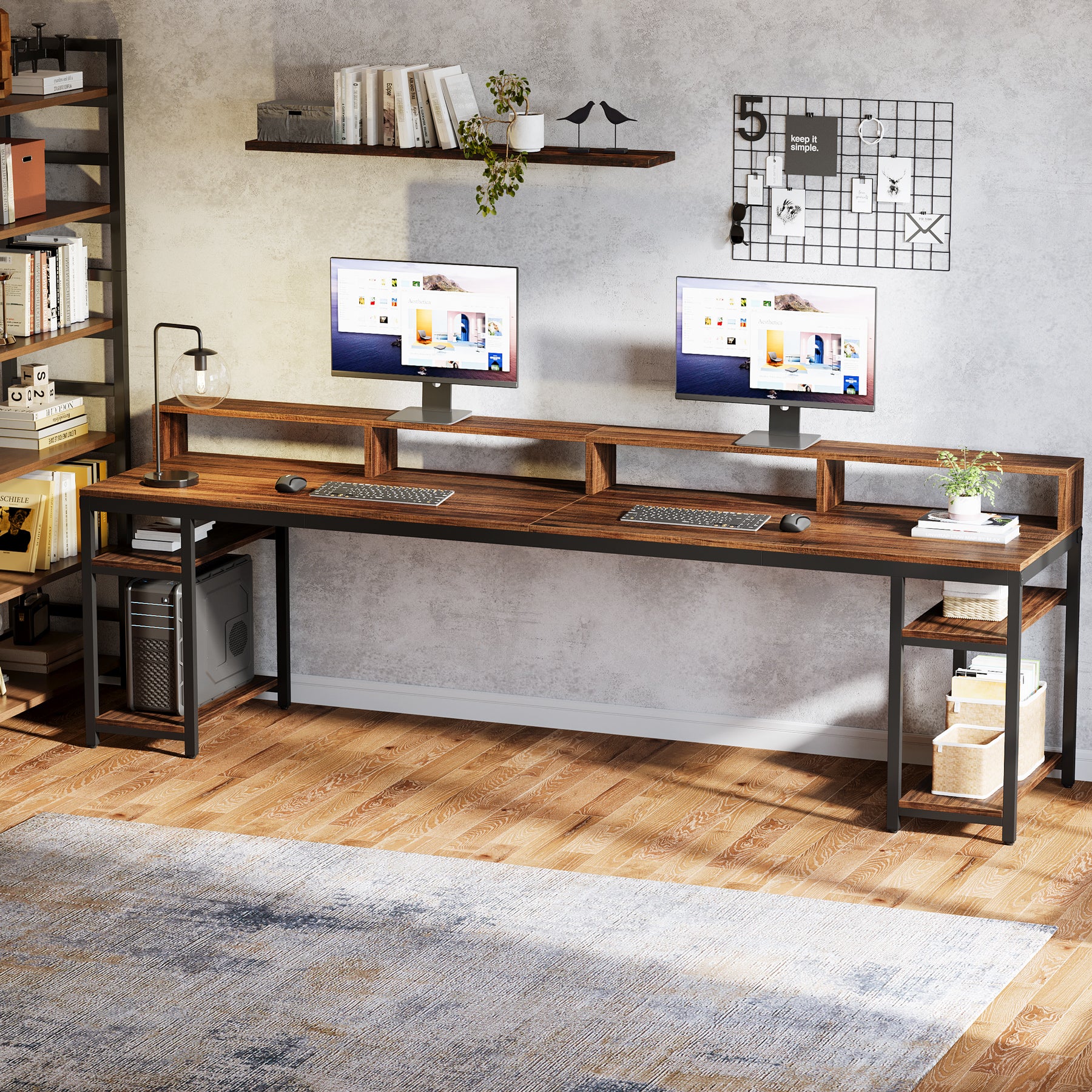 78.74" Two Person Desk with Monitor Stand, Double Computer Desk for Home Office Gaming Study