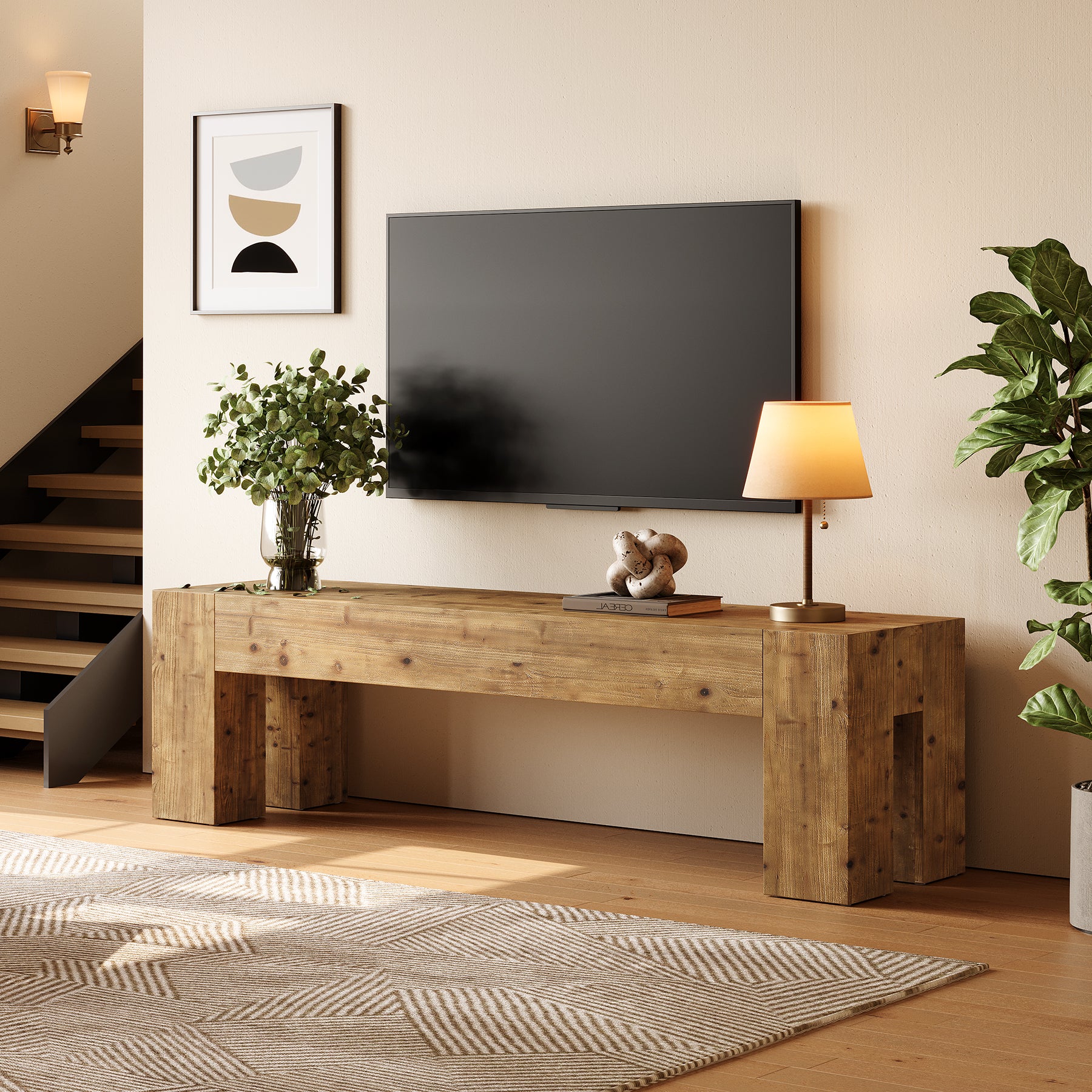 Tribesigns 63-Inch Solid Wood TV Stand for TVs up to 70 Inches, Rustic Farmhouse Media Console for Living Room and Bedroom