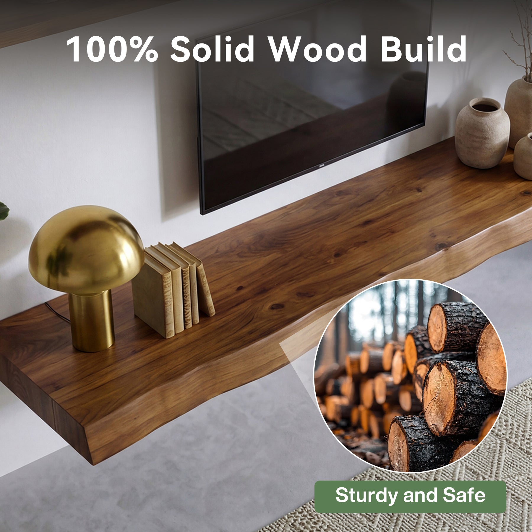 Tribesigns 62.99" Floating TV Stand for 65" TV, Solid Wood Wall Mounted Console with Storage