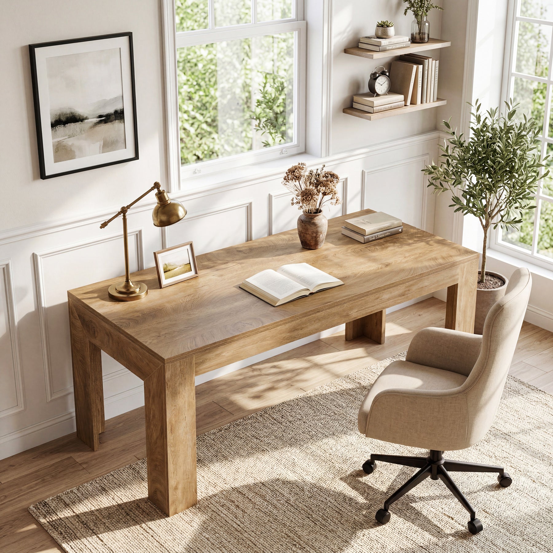 Tribesigns 63-Inch Modern Home Office Desk, Large Wooden Computer Desk for Study and Office