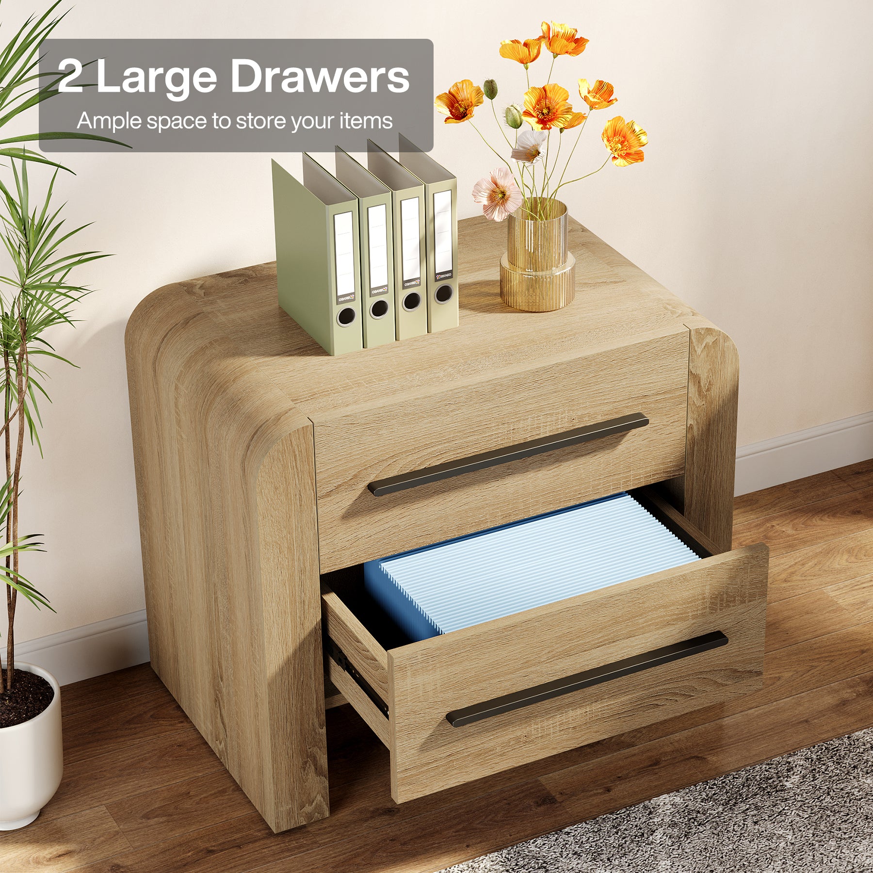 Tribesigns 27.55 Inch 2-Drawer Nightstand with Curved Edges, Modern Bedside Table for Bedroom