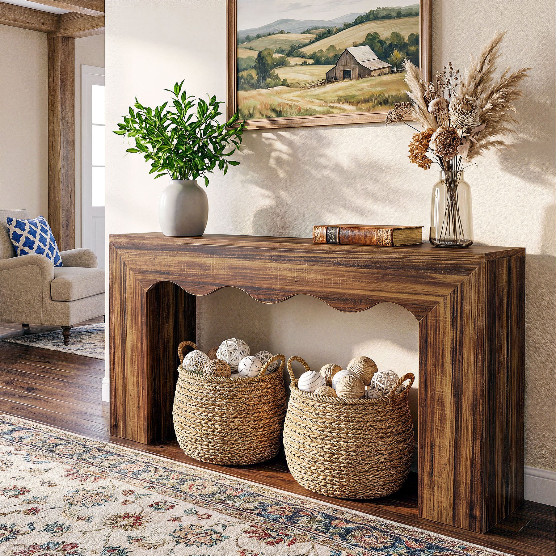The Homestead Haven, 63" Narrow Farmhouse Console Table with Storage Base