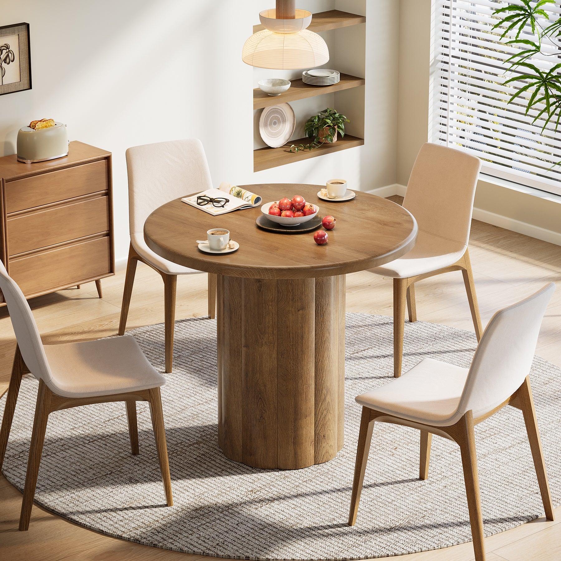 31.5" Round Dining Table - Rustic Brown Kitchen Table for Small Spaces with Sturdy Base