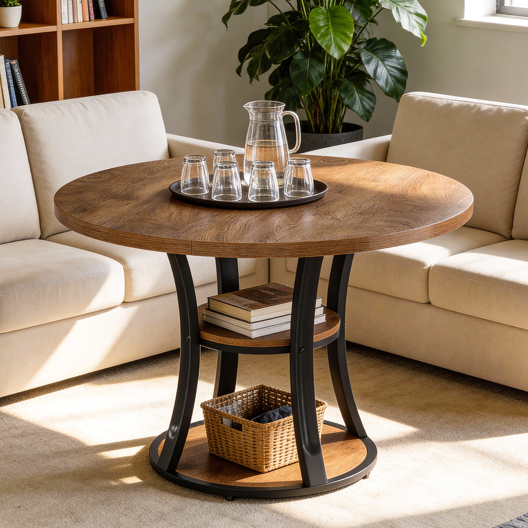 Tribesigns 39-Inch Round Conference Table, Compact Meeting Table with Storage Shelf