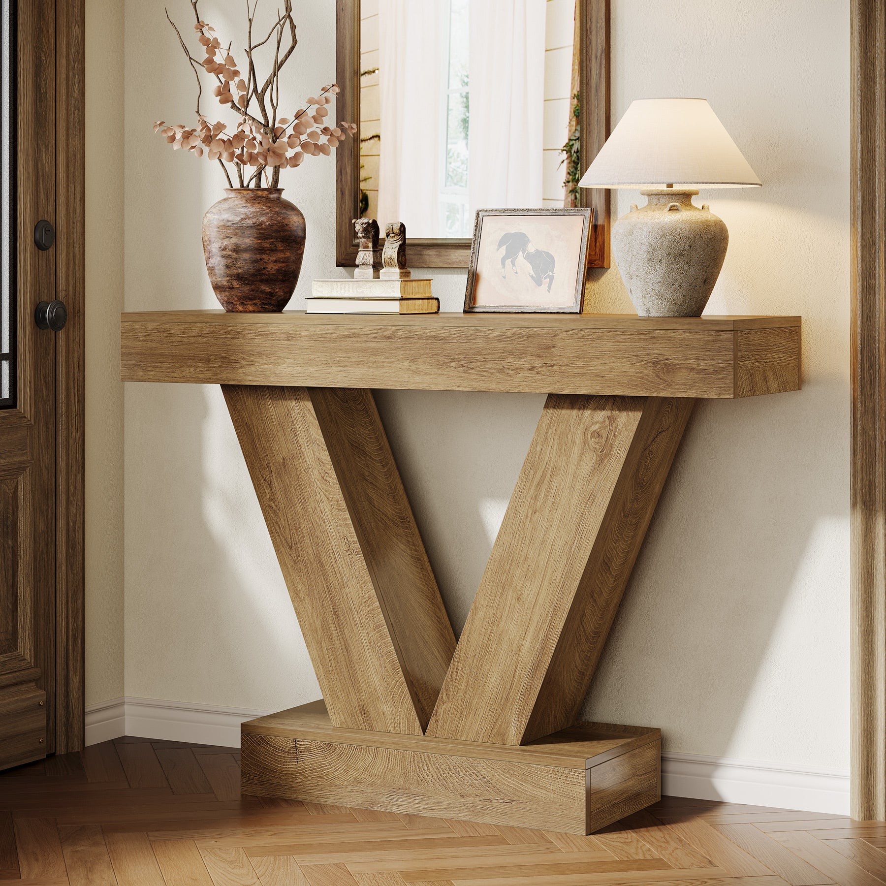 41-Inch Console Table with V-Shaped Legs, Brown Entryway and Sofa Table
