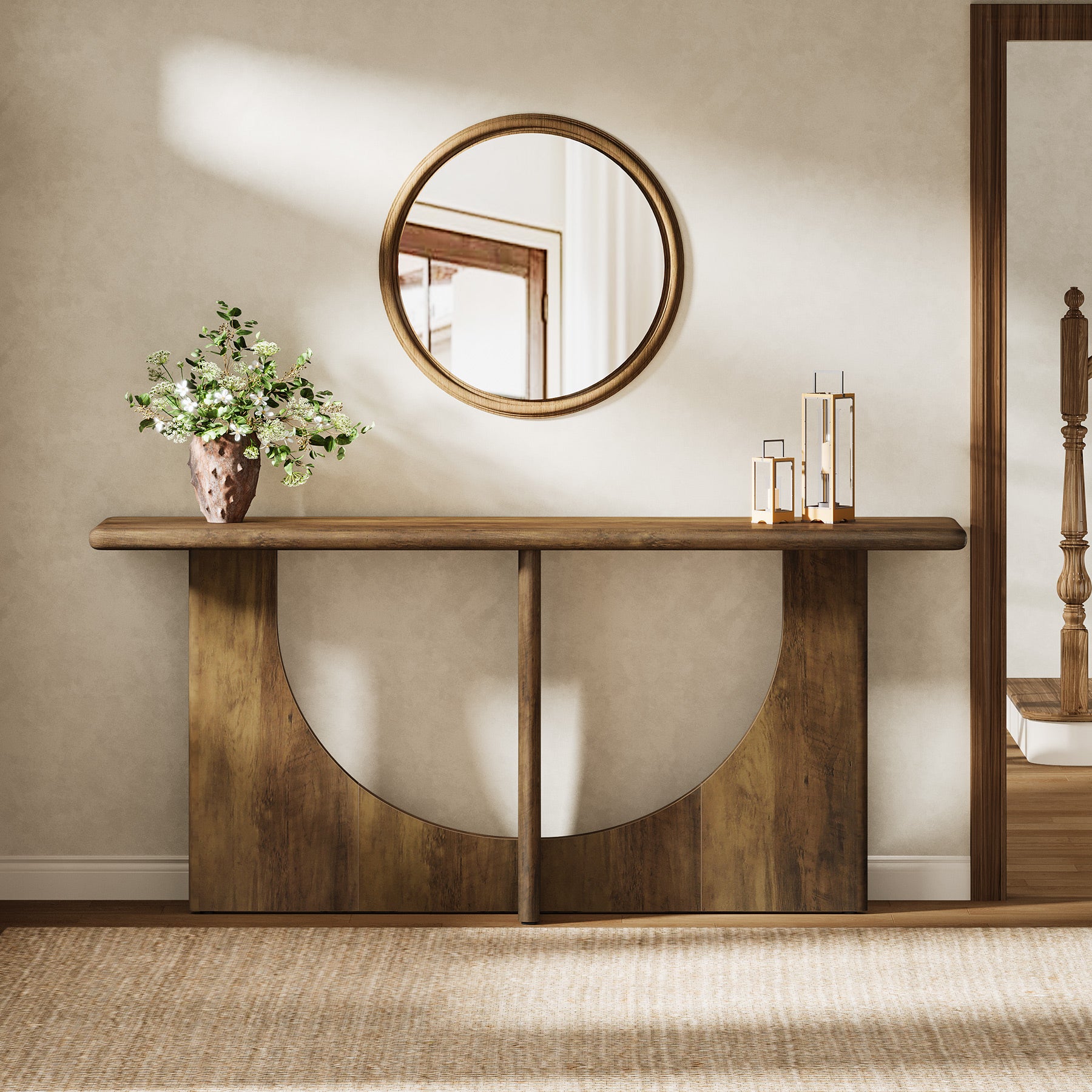 71-Inch Console Table for Entryway, Farmhouse Sofa Table with Geometric Frame