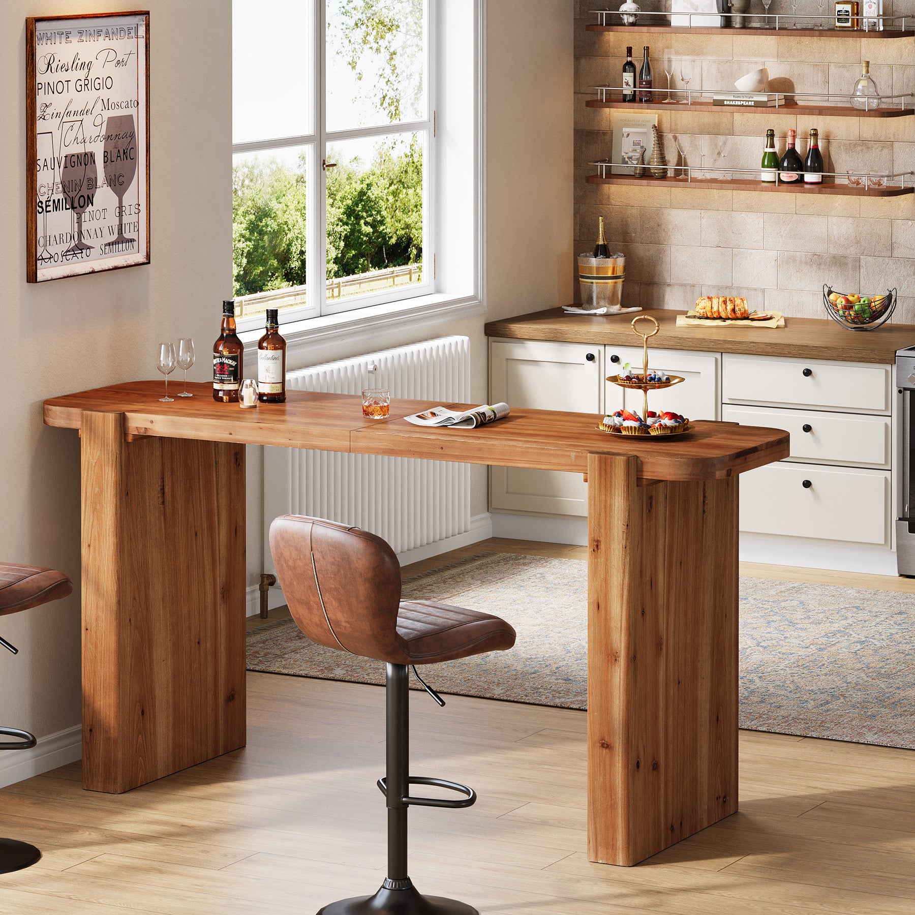 Tribesigns 63-Inch Solid Wood Bar Table, Counter Height Pub Table for Kitchen and Dining Room