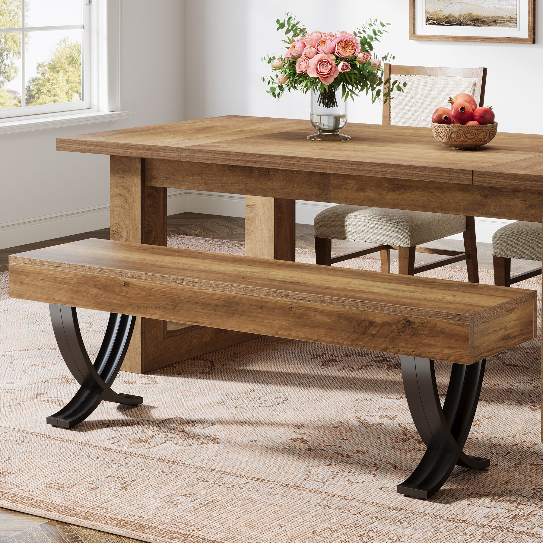 Tribesigns 55" Dining Bench, Farmhouse Bench with X-Legs for Dining Room