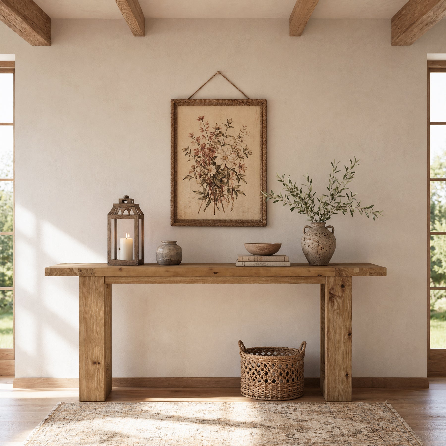 78.74-Inch Solid Wood Console Table with Hollow U-Shaped Base, Extra Long Entryway Table for Hallway