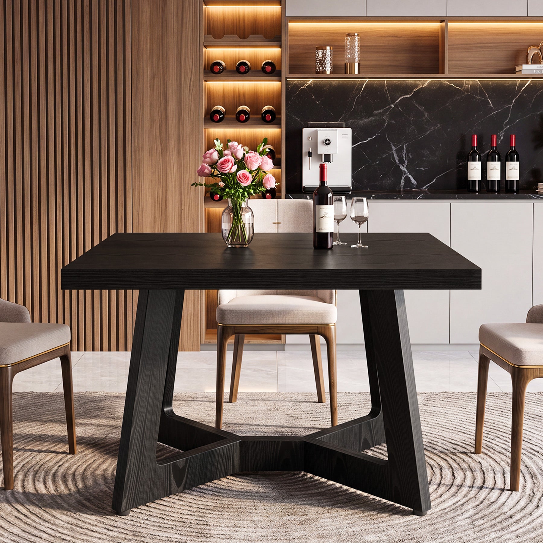 Tribesigns 39.37-Inch Square Dining Table for 2-4, Modern Black Kitchen Table with Stable Frame