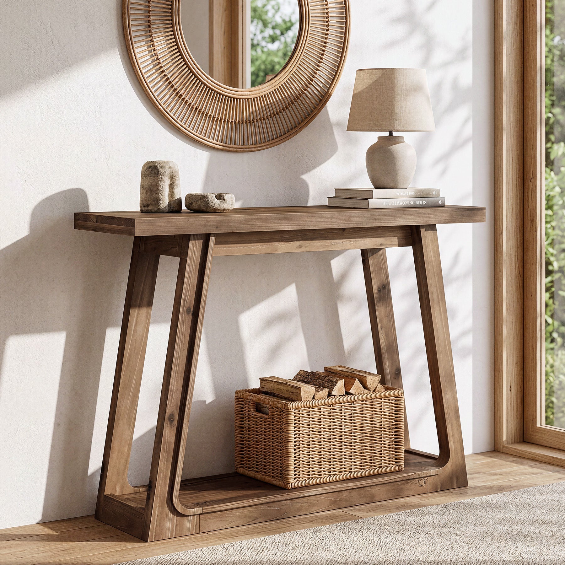 41.34-Inch Solid Wood Console Table with 2-Tier Storage Shelf, Narrow Entryway Sofa Table for Hallway and Behind Couch
