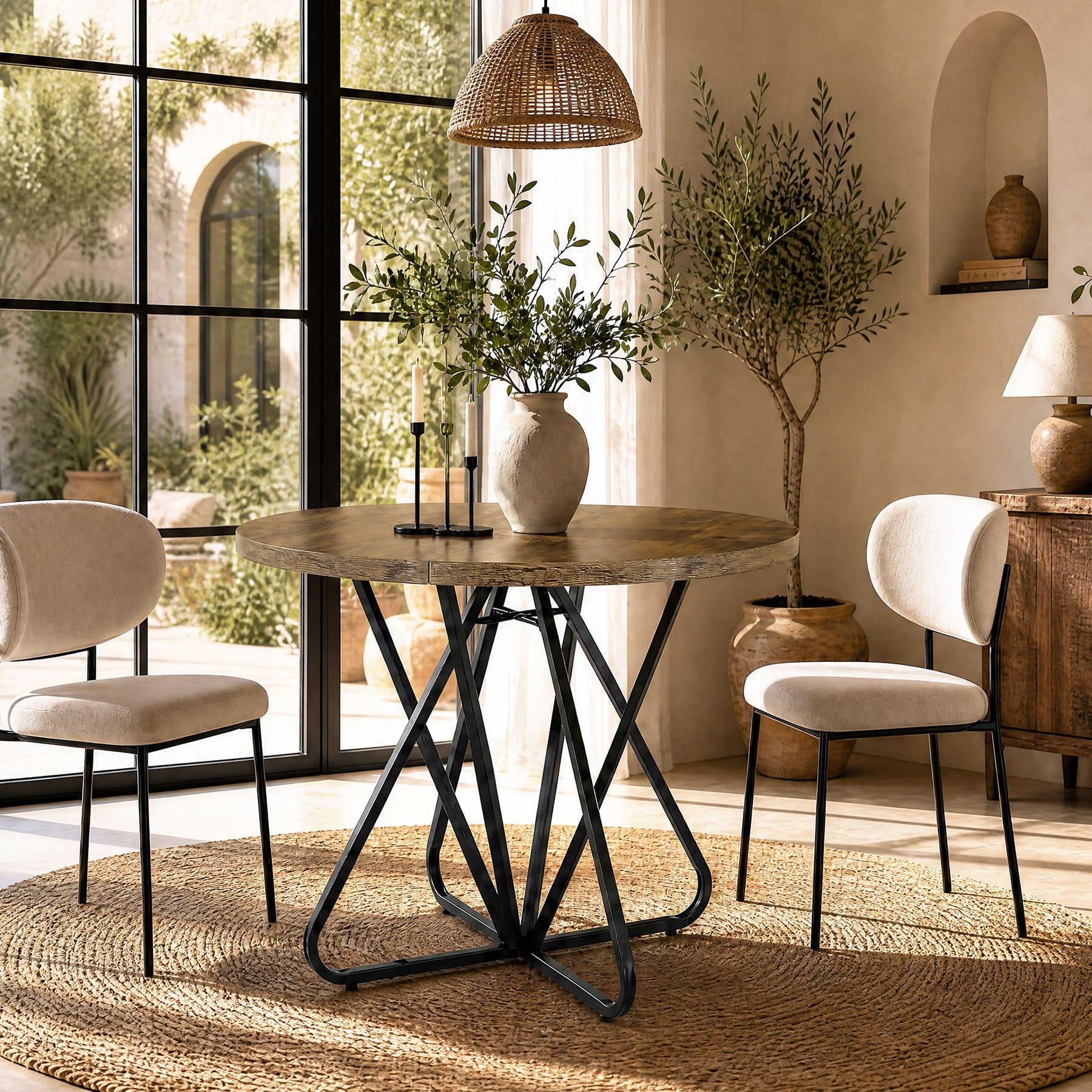 Tribesigns 31.5-Inch Round Dining Table with Geometric Metal Base, Small Kitchen Table for 2-3 People