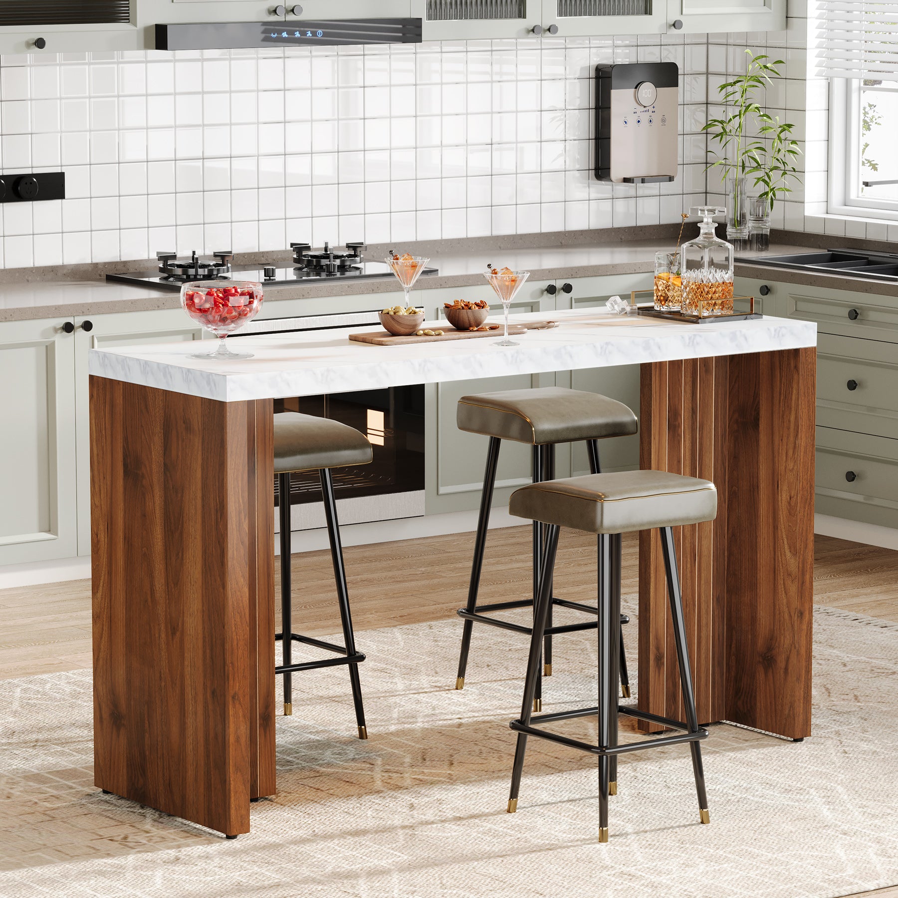 Tribesigns 55.12-Inch Bar Table with Faux Marble Top, Counter Height Pub Table for Kitchen