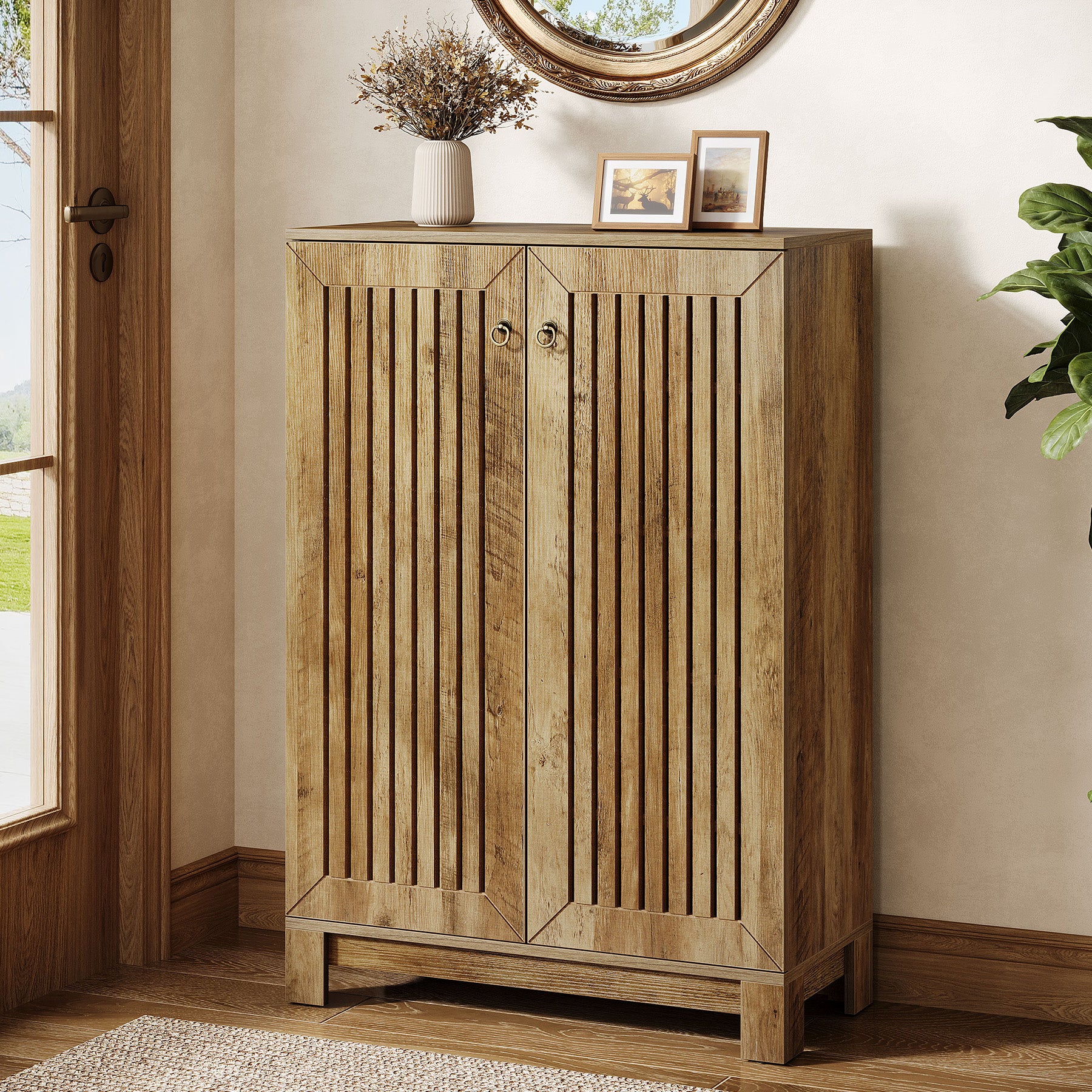 Tribesigns 43.3-Inch Shoe Cabinet with 5-Tier Storage, Wooden Entryway Organizer for Up to 24 Pairs