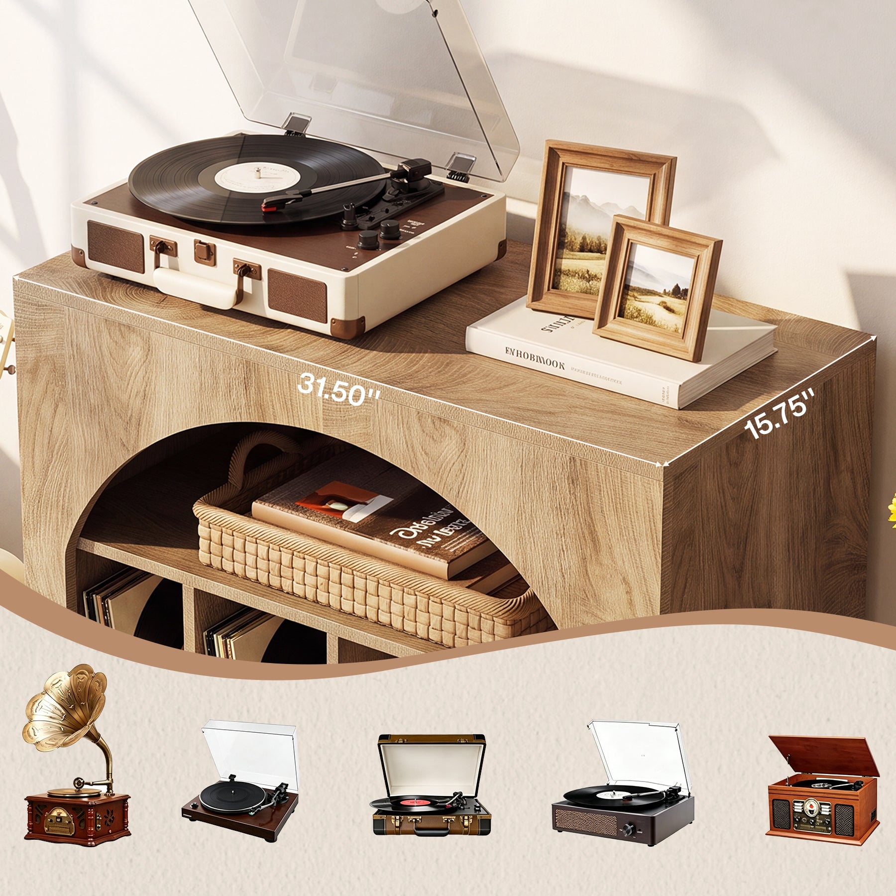 Tribesigns Record Player Stand for 370 Albums, 2-Tier Vinyl Storage Cabinet for Living Room