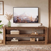 Tribesigns 63" Solid Wood TV Stand with 3-Tier Open Storage, Rustic Media Console for 75" TVs 3