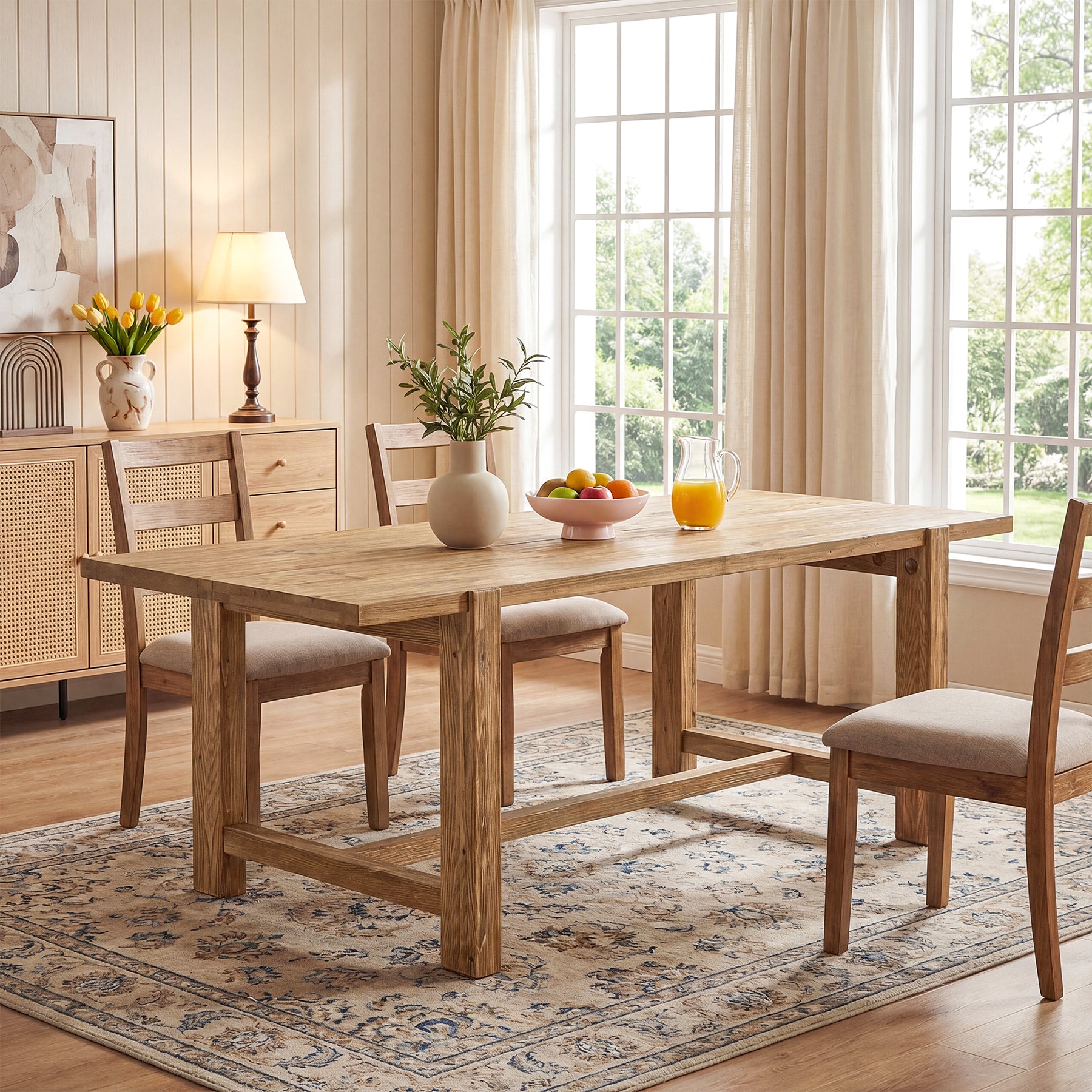 Tribesigns 63-Inch Solid Wood Dining Table, Farmhouse Rectangular Table for 4-6 People