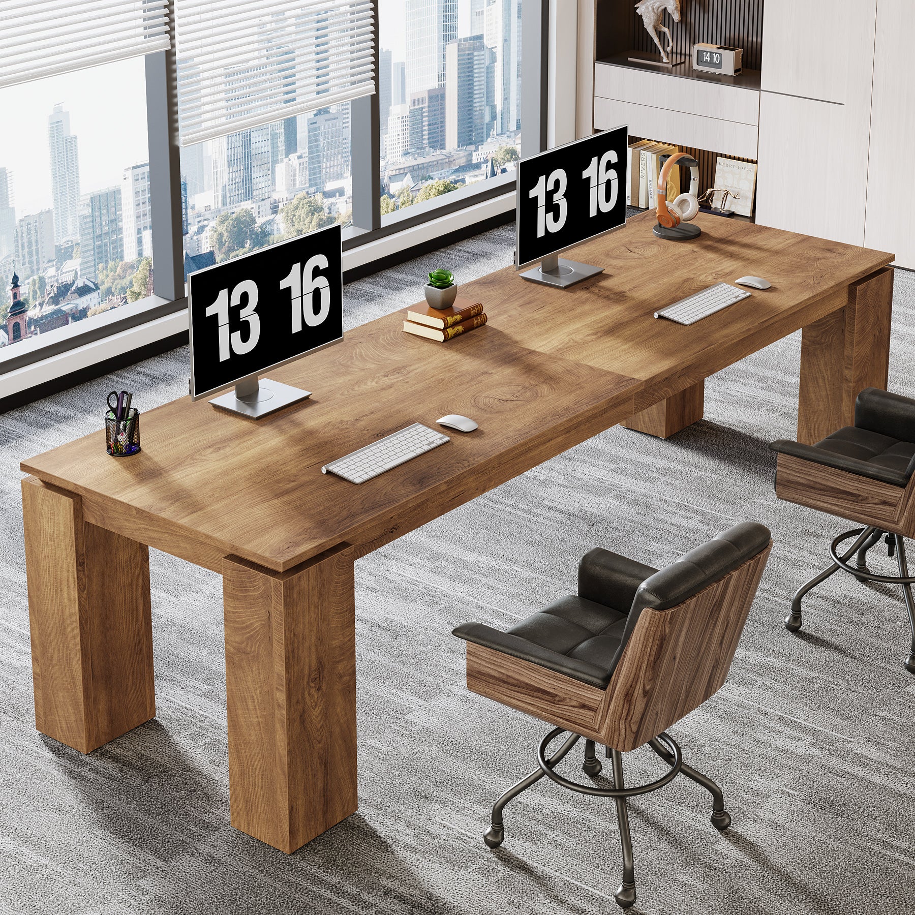 Tribesigns 86.61-Inch Two-Person Computer Desk, Extra Long Wood Workstation Table for Home Office Study Room