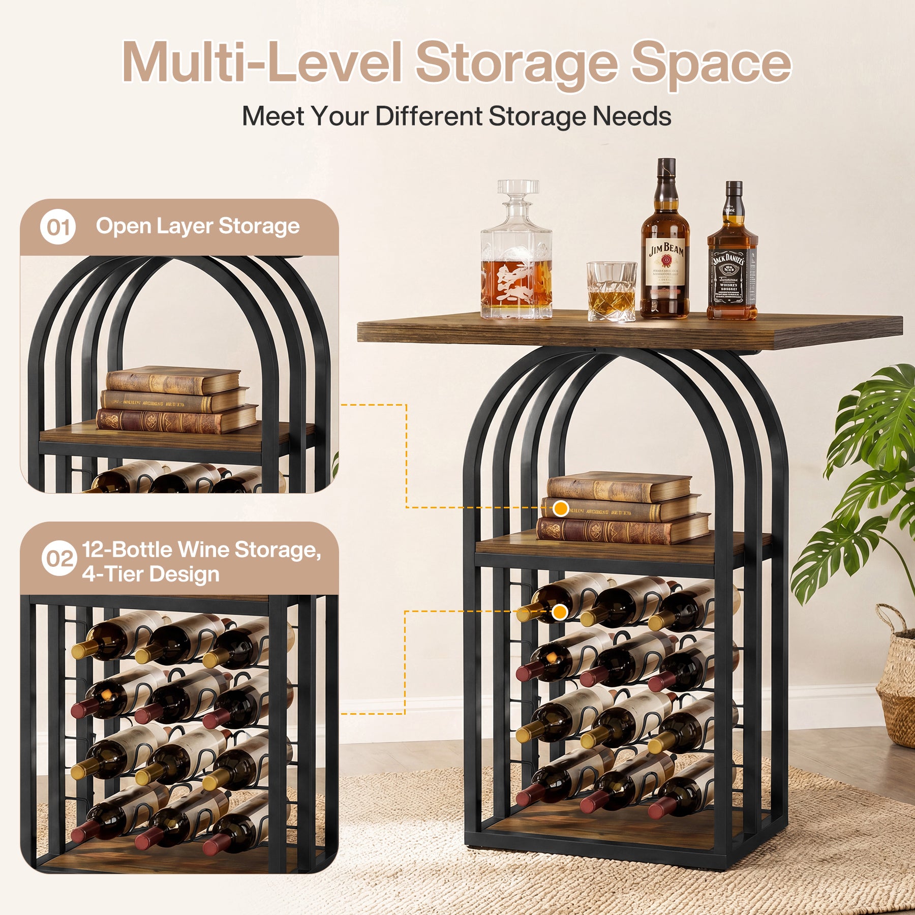 Tribesigns 35.43-Inch Square Bistro Pub Table with Wine Rack, Home Bar Table for Kitchen and Living Room