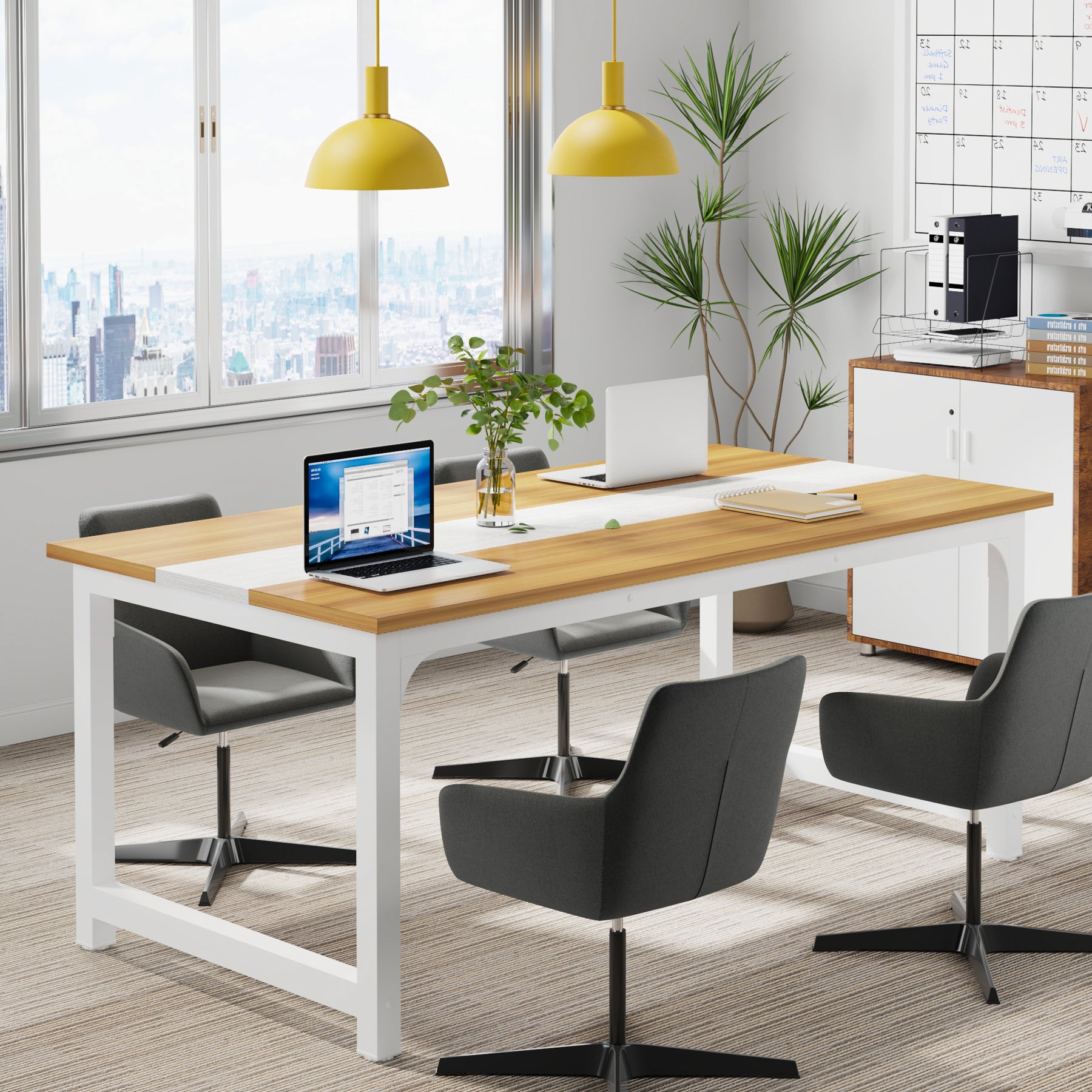 63 x 31.5 Inch Modern Large Desk, Office Writing Workstation in Rustic and Black
