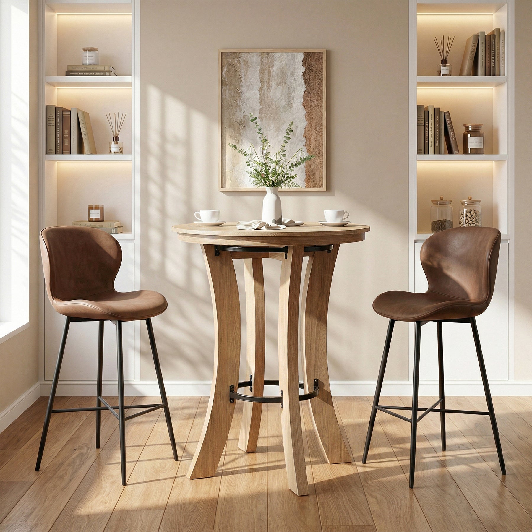 Tribesigns 31.5-Inch Round Counter Height Dining Table with Curved Legs, Modern Farmhouse Kitchen Table for 2 People and Small Spaces