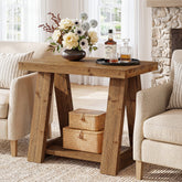 23.62 Inch Solid Wood End Table with 2-Tier Storage Shelves, Farmhouse Side Table for Living Room 3