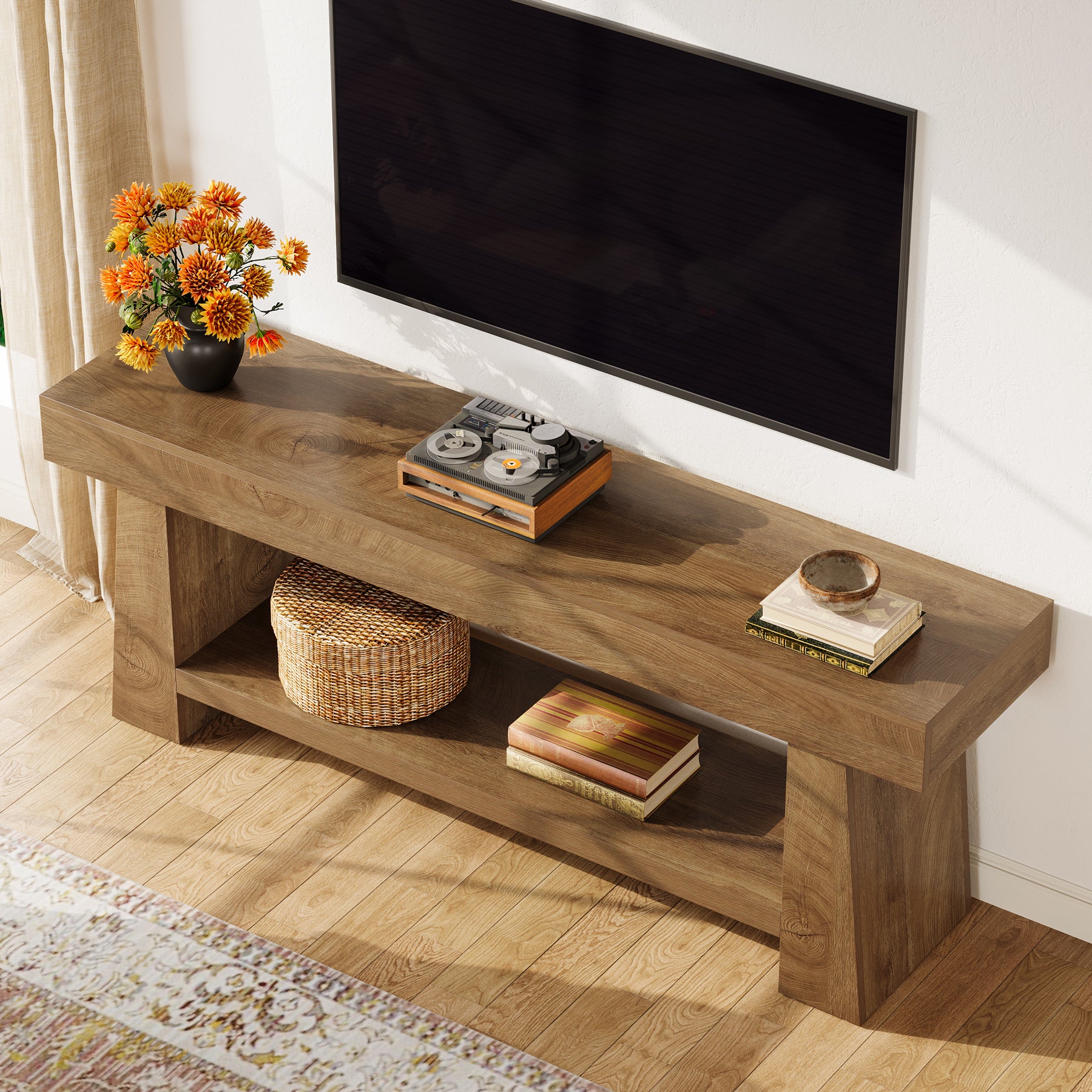Tribesigns 63-Inch Farmhouse TV Stand with 2-Tier Storage, Media Console for Living Room or Bedroom