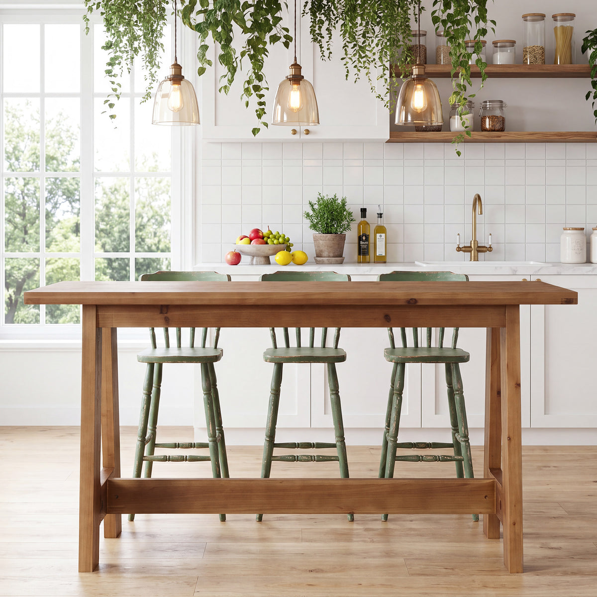Tribesigns 63" Solid Wood Bar Table with A-Frame Footrest, Farmhouse Pub Table for Kitchen
