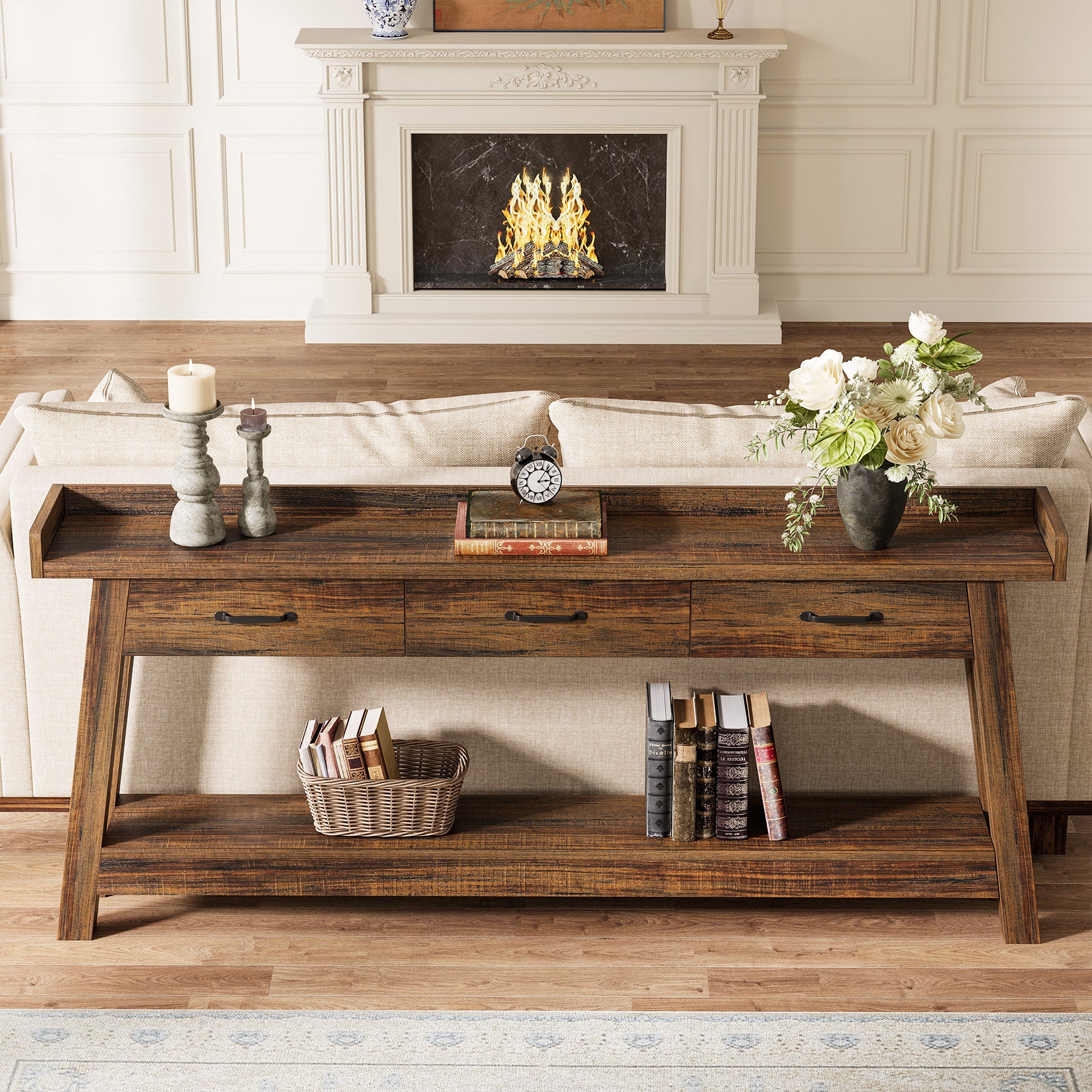 Tribesigns 70.9 Inch Extra Long Console Table with 3 Drawers, 2-Tier Sofa Table for Living Room