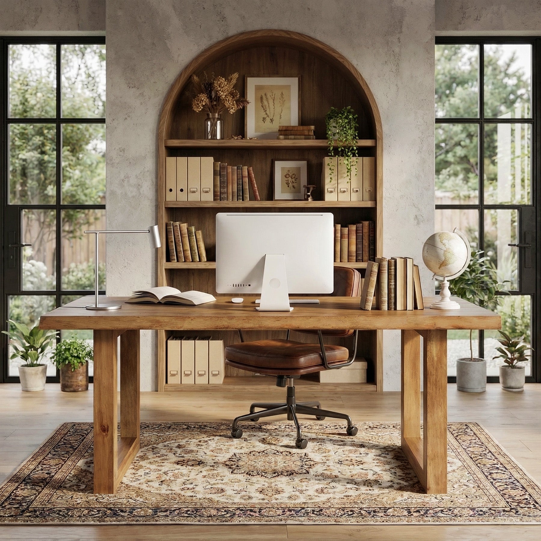 63-Inch Solid Wood Computer Desk with Live Edge Top, Rectangular Executive Desk for Home Office