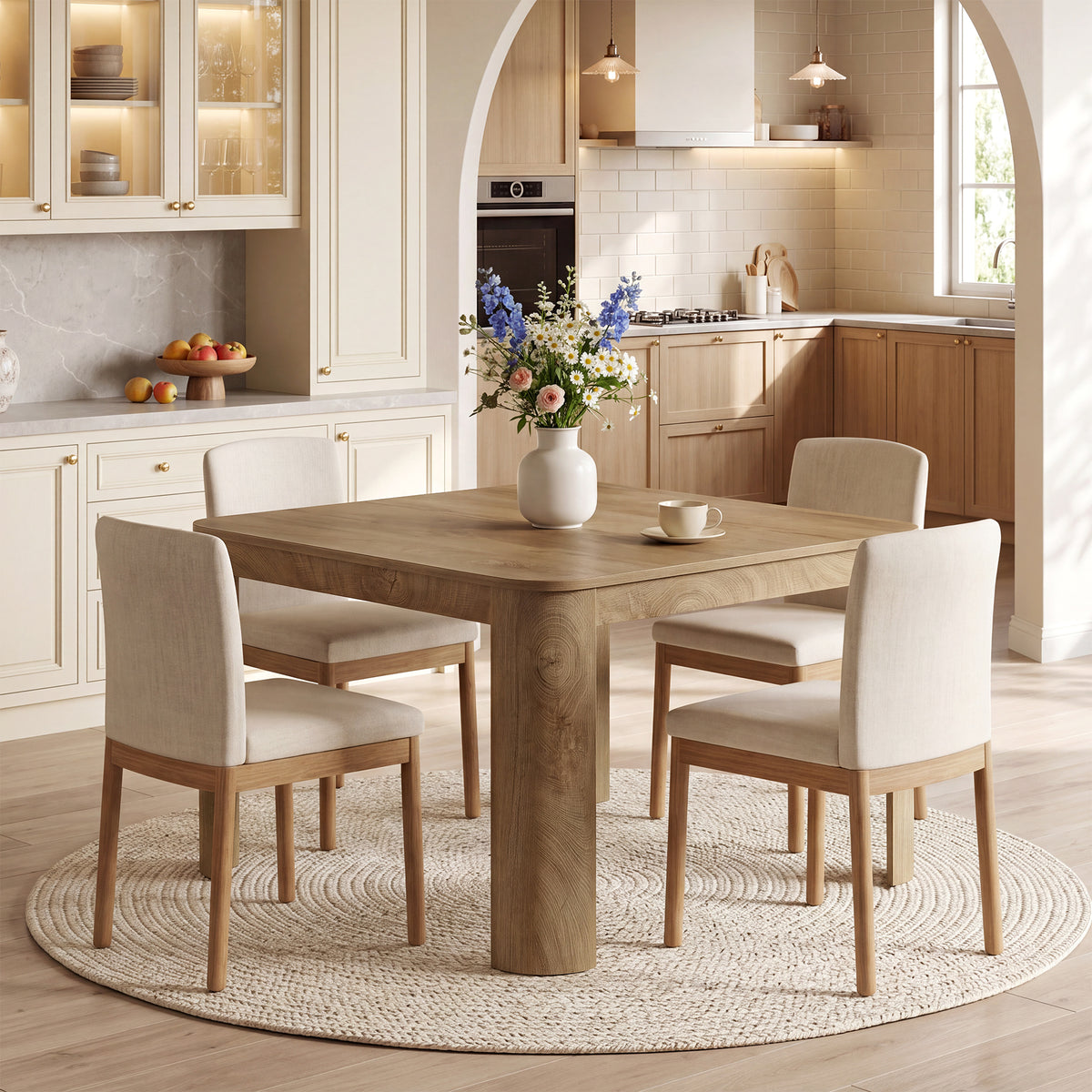 47.2 Inch Square Dining Table for 4, Modern Kitchen Table with Rounded Corners for Small Spaces