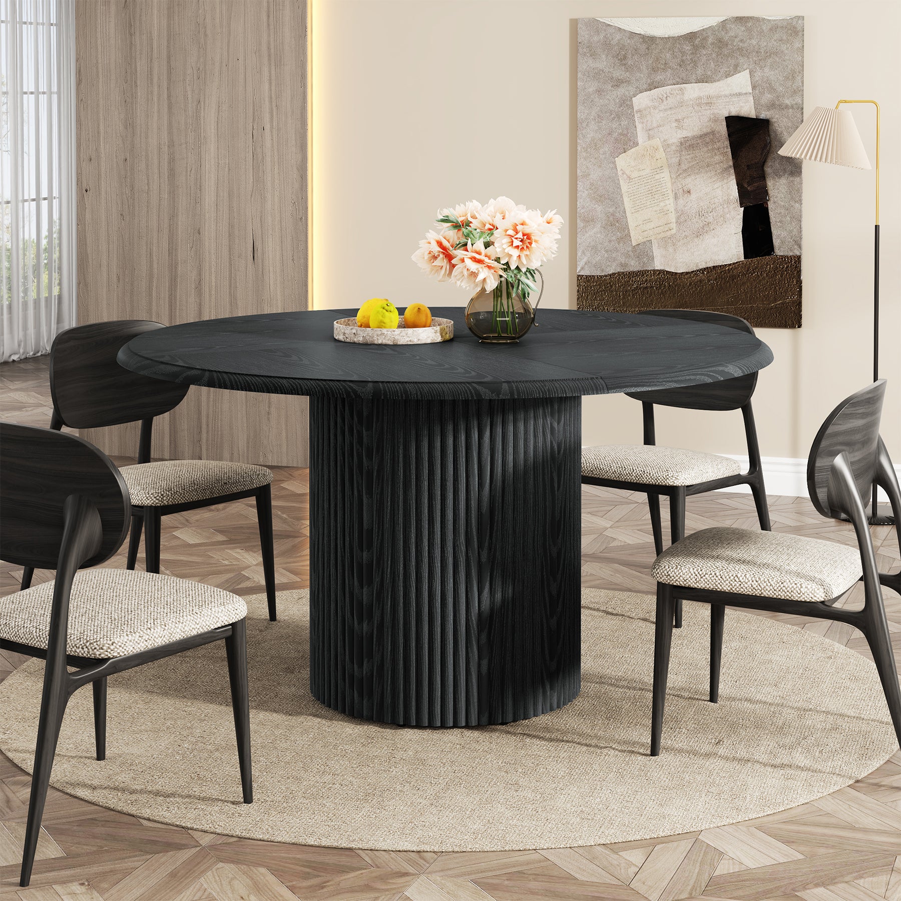 Modern Round Dining Table, 47-Inch 4-Seater with Metal Base