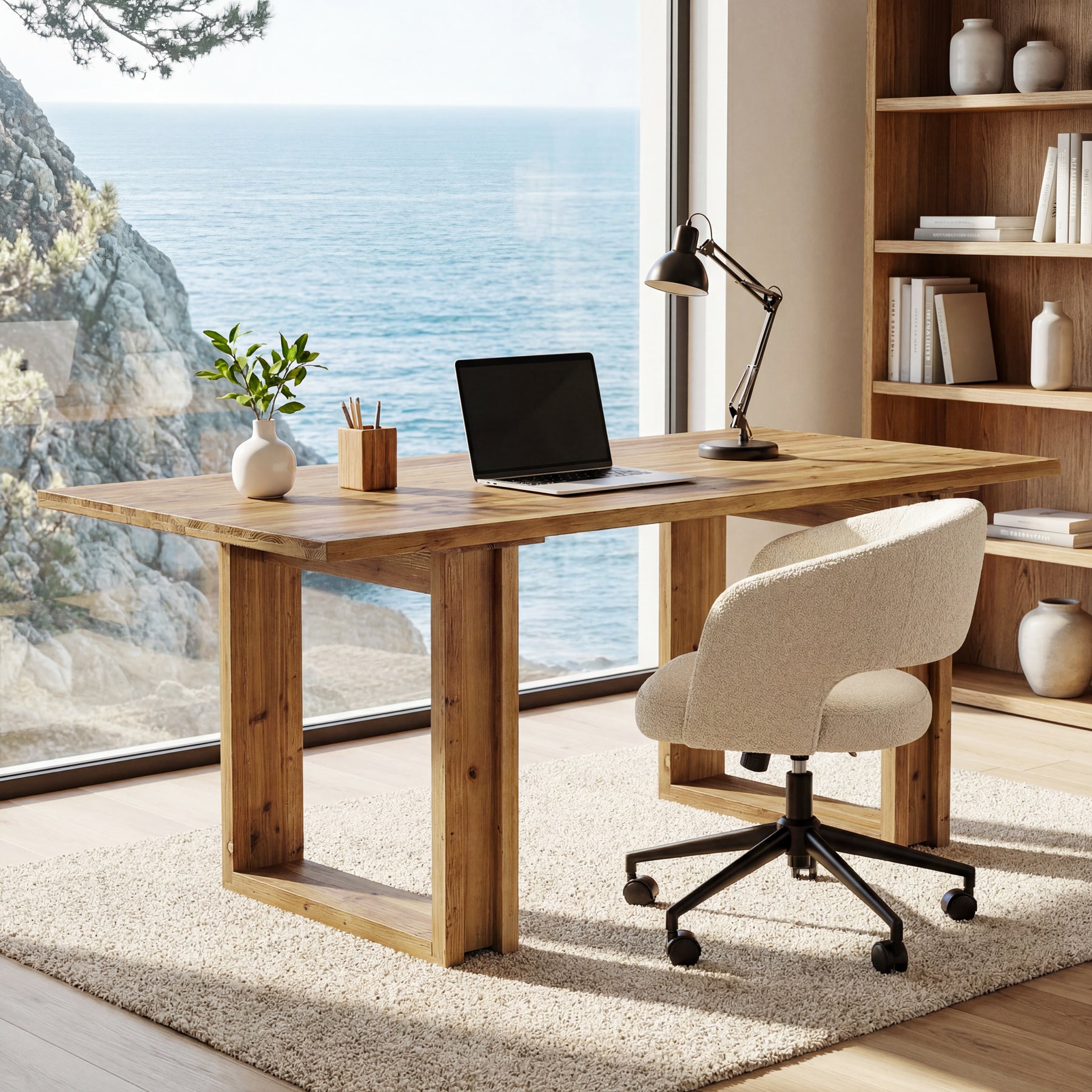 Tribesigns 63-Inch Solid Wood Office Desk, Farmhouse Computer Desk for Home Office and Study