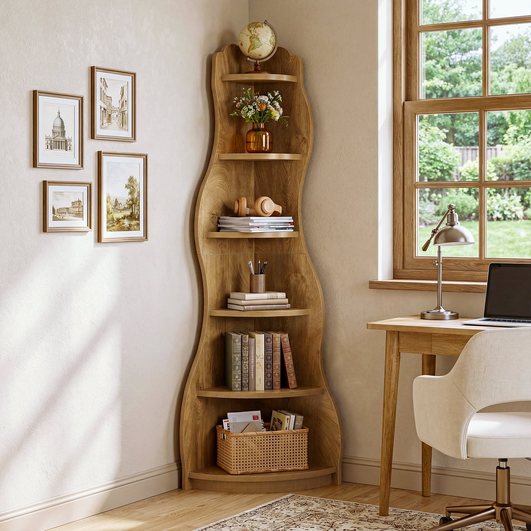Tribesigns 68.9-Inch Wavy Corner Shelf, 6-Tier Bookcase for Small Spaces
