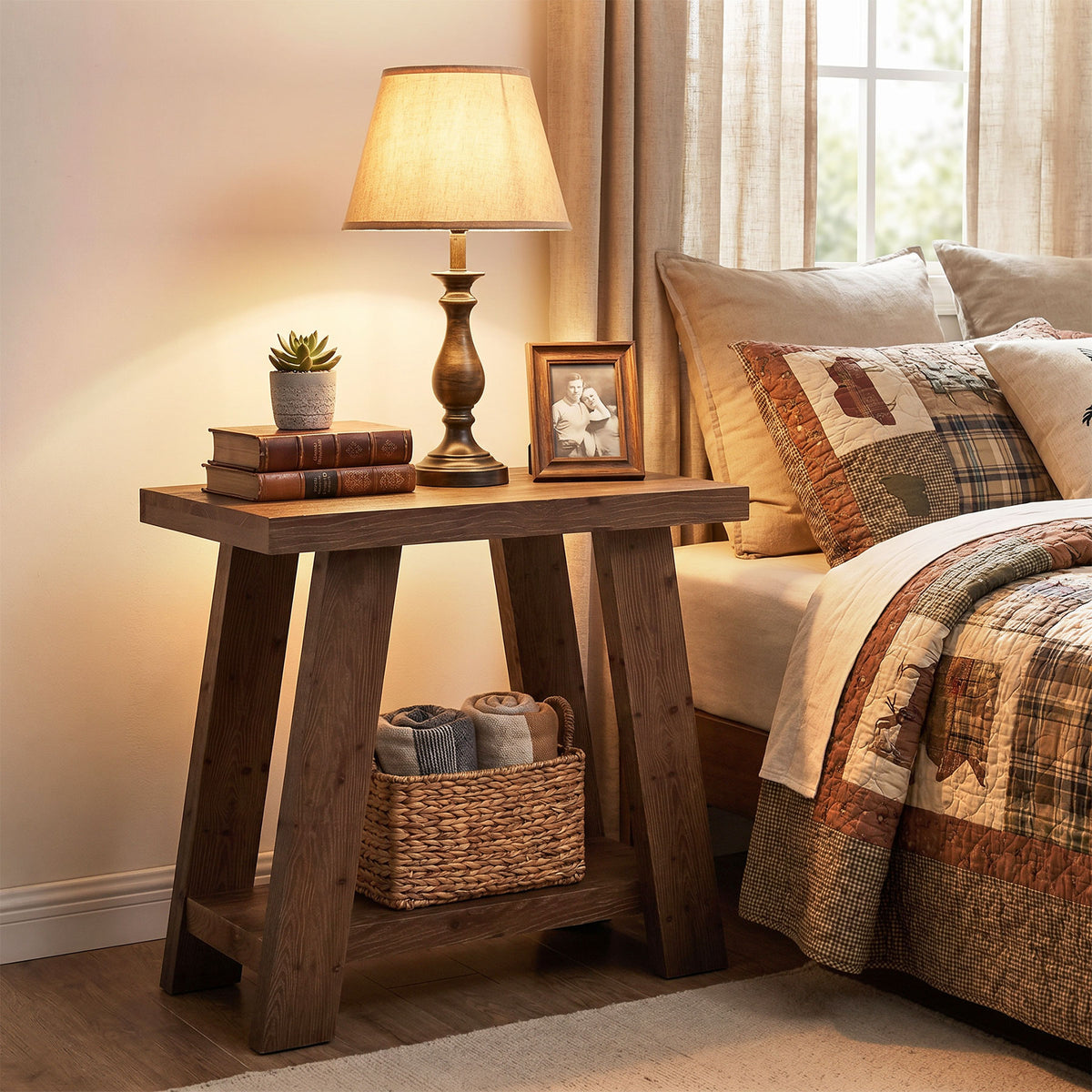 Tribesigns Solid Wood End Table with 2-Tier Storage Shelf, Small Side Table for Living Room and Bedroom