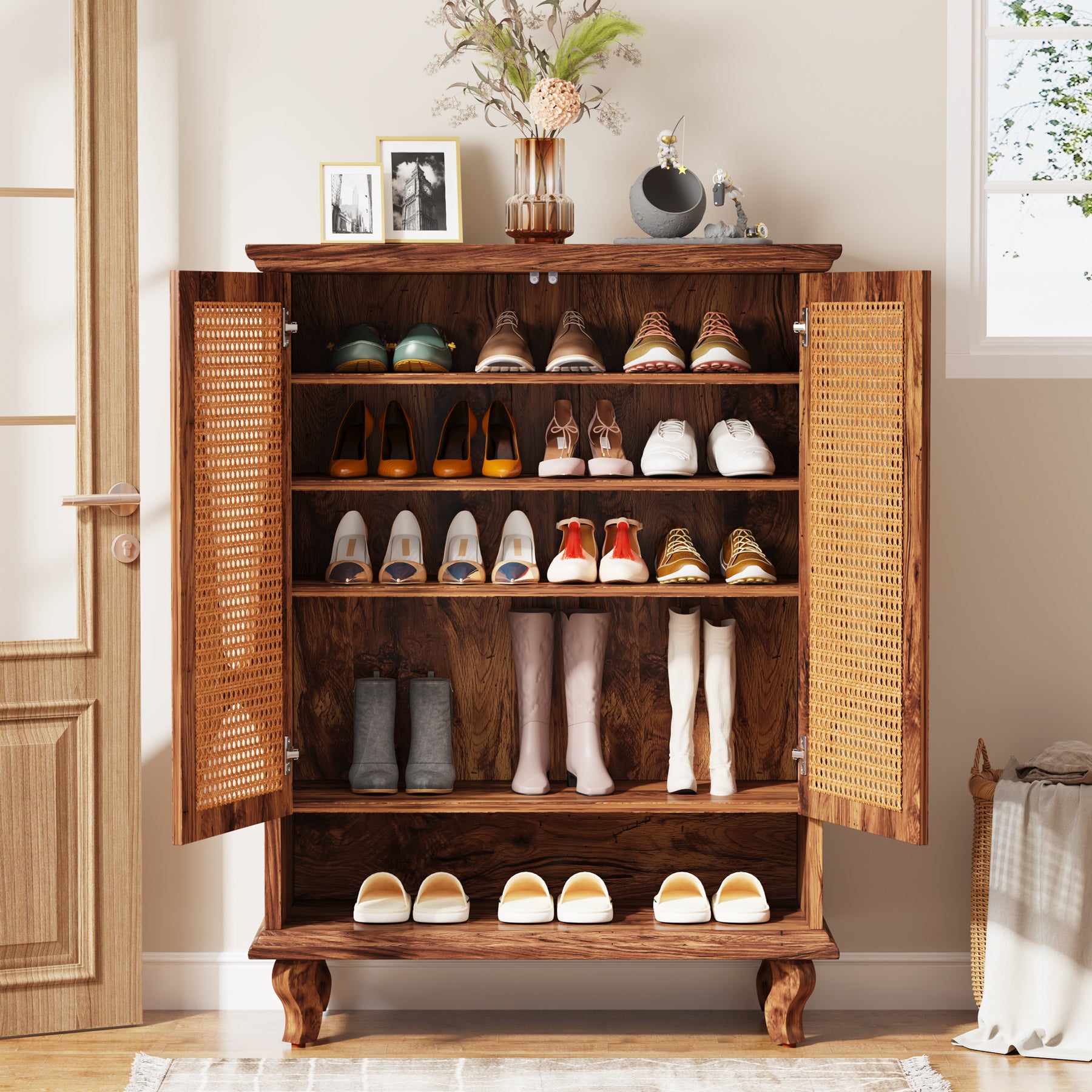 Tribesigns Rattan Shoe Cabinet, 5-Tier Hidden Shoe Storage for Entryway