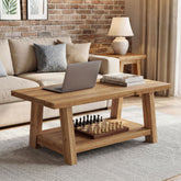 Tribesigns 47.2-Inch Solid Wood Coffee Table, 2-Tier Storage Shelf Rectangle Center Table for Living Room 3