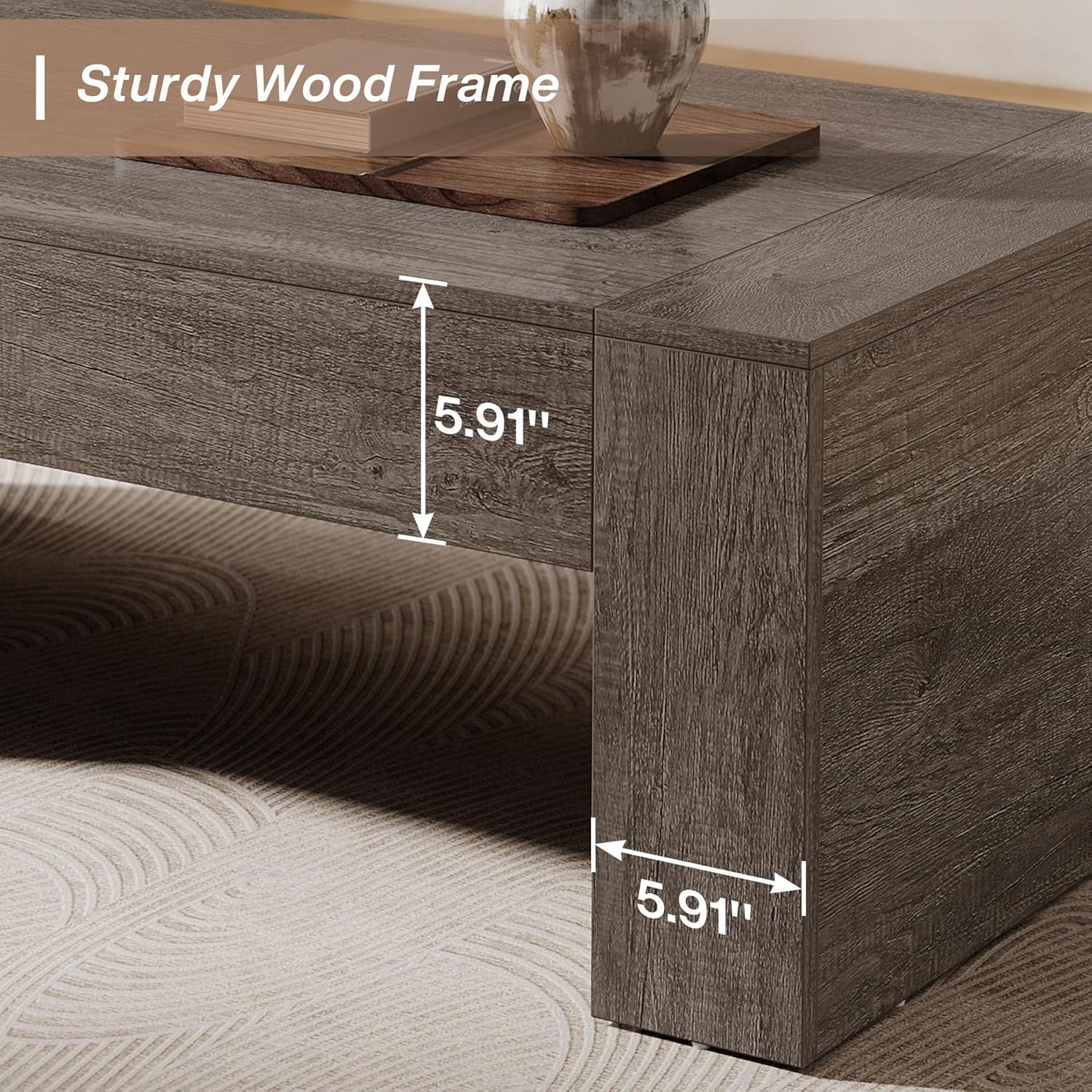 51" Farmhouse Rectangular Coffee Table - Rustic Taupe Cocktail Table with Sturdy Base