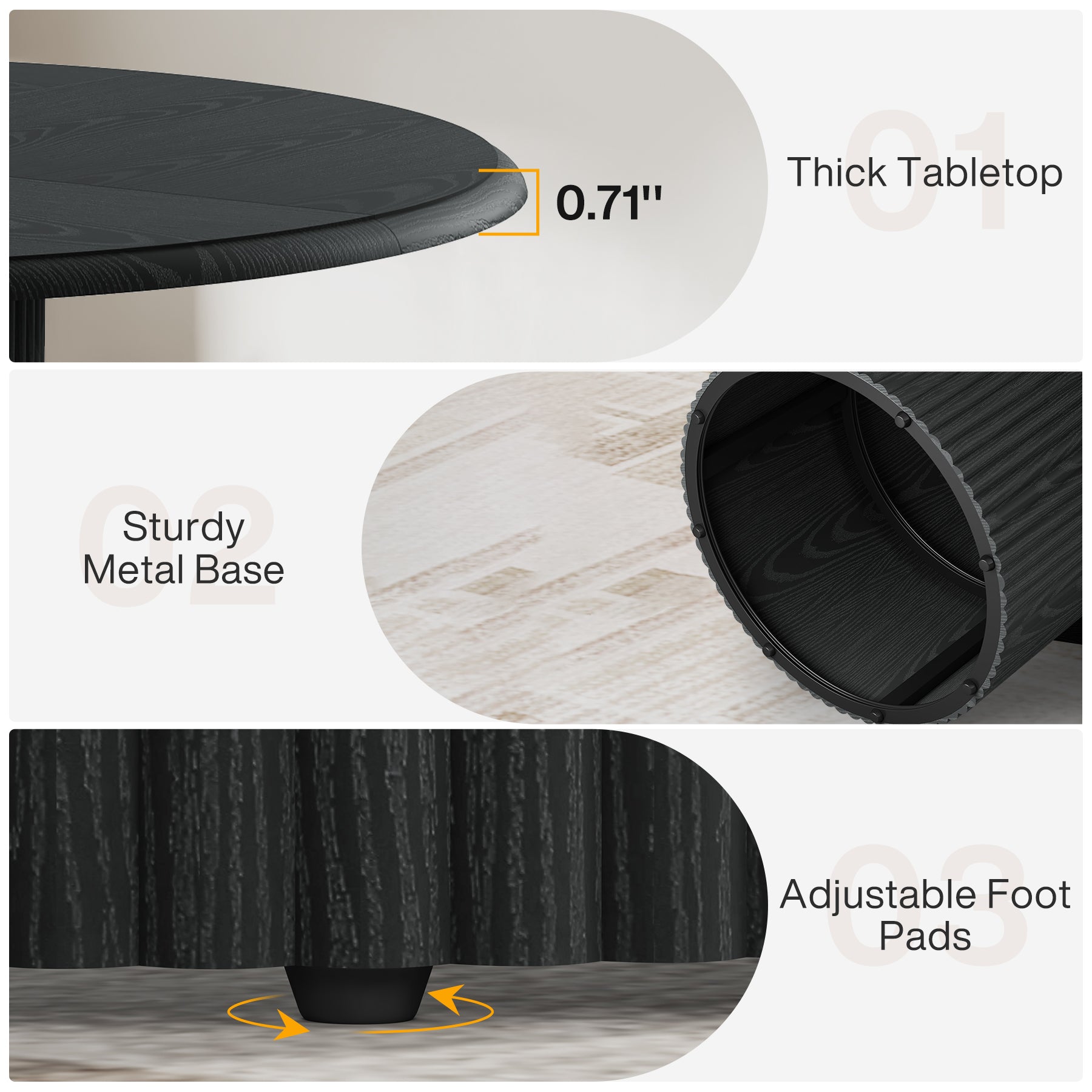 Modern Round Dining Table, 47-Inch 4-Seater with Metal Base