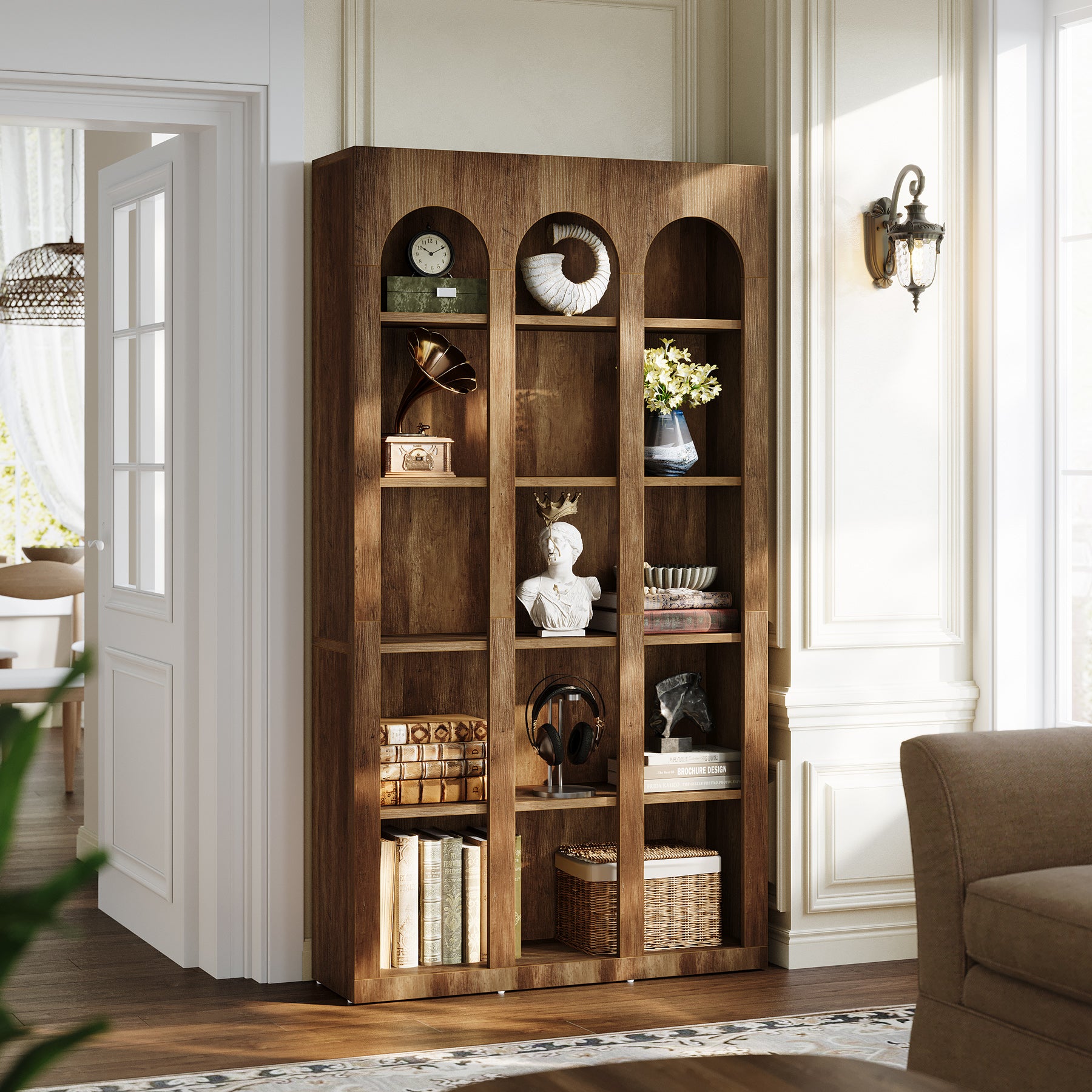 Tribesigns 70.87-Inch 5-Tier Arched Bookcase, Mid Century Modern Tall Bookshelf with Open Shelves for Home Office