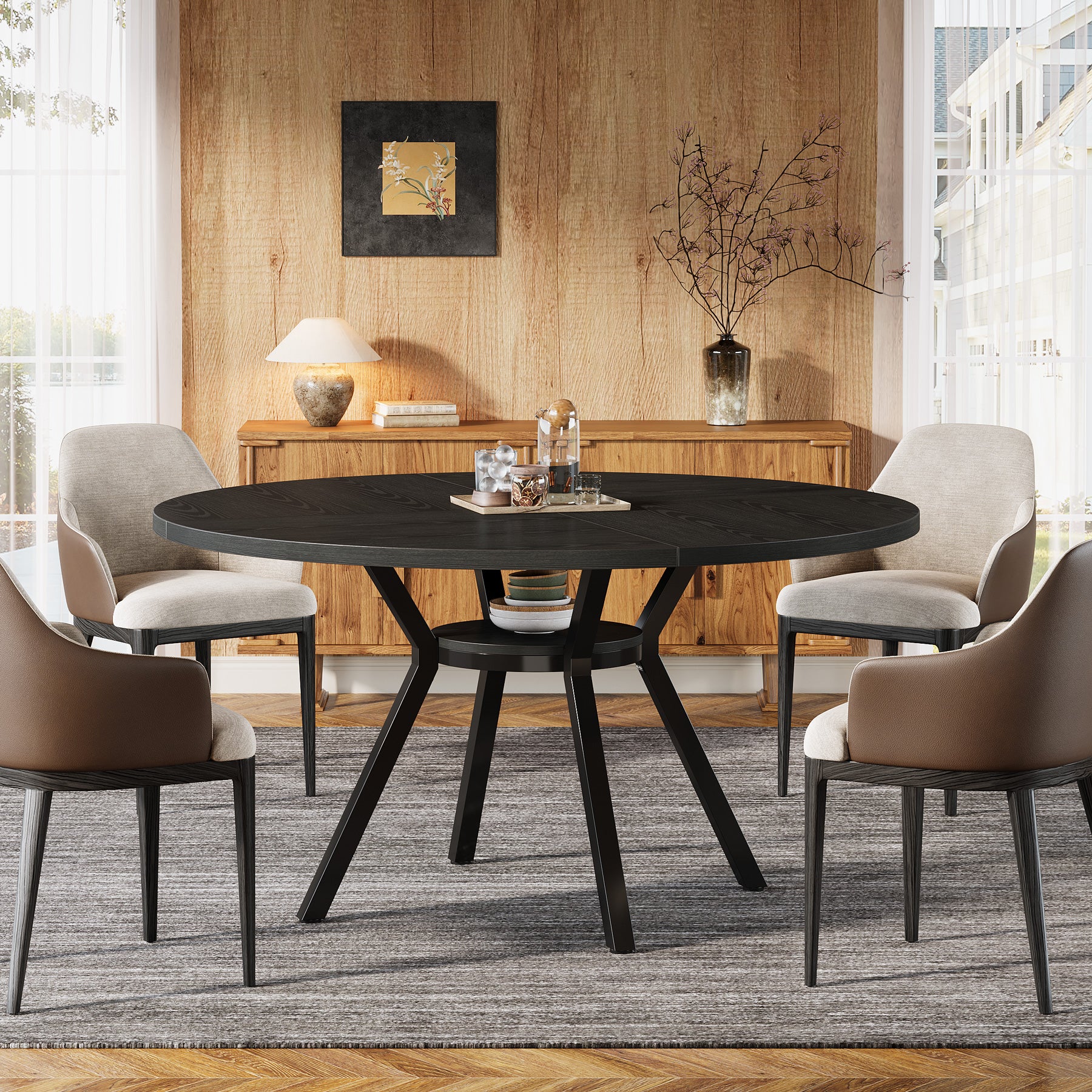47"Dining Table, Modern Round Kitchen Table for 4