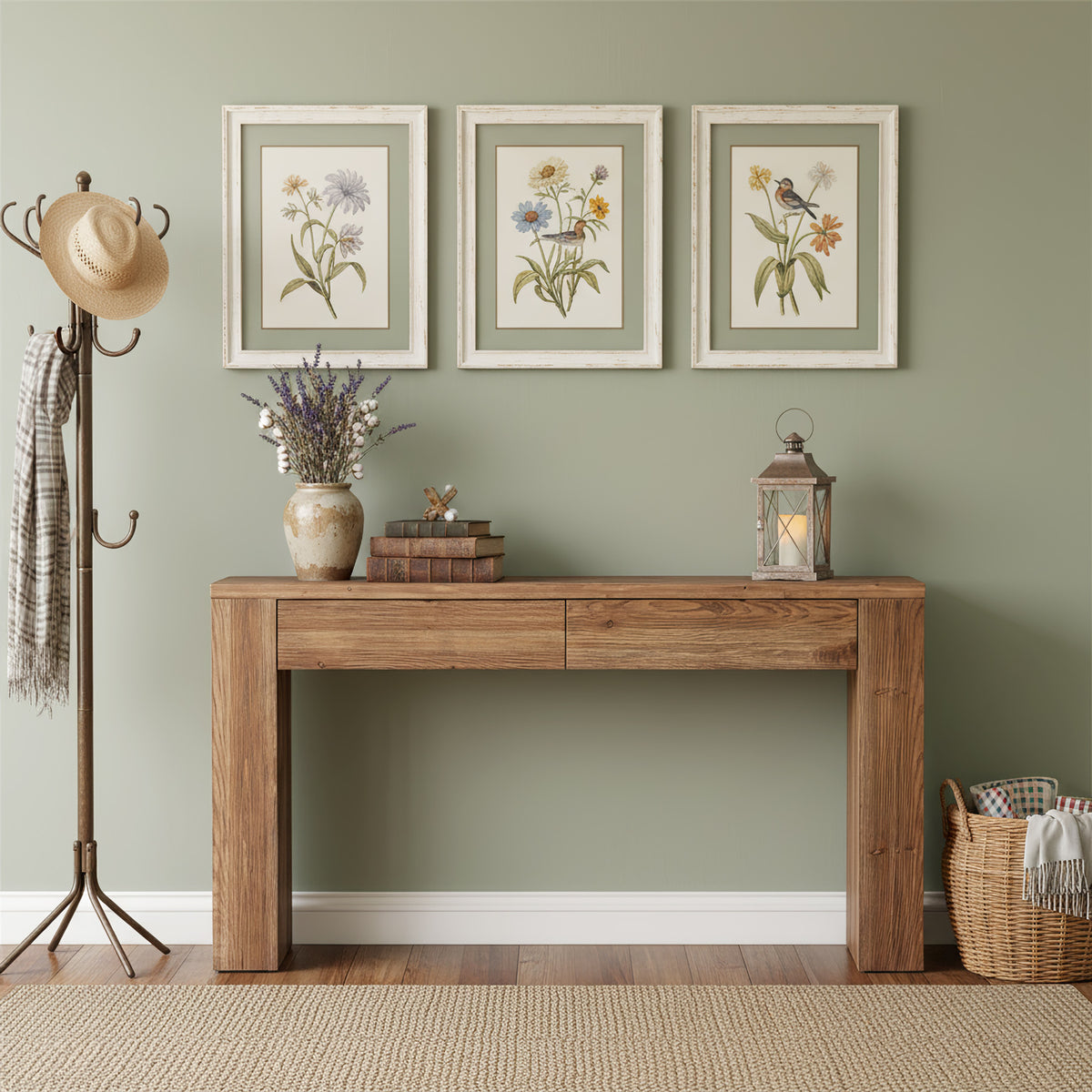Tribesigns 63 Inch Solid Wood Sofa Table with 2 Drawers and Storage, Rustic Console Table for Living Room