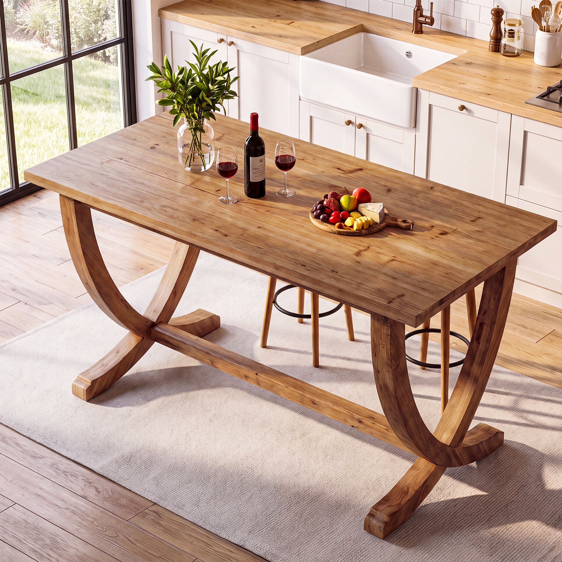 Tribesigns 59 Inch Solid Wood Counter Height Dining Table with Footrest, Farmhouse Bar Table for 4-6